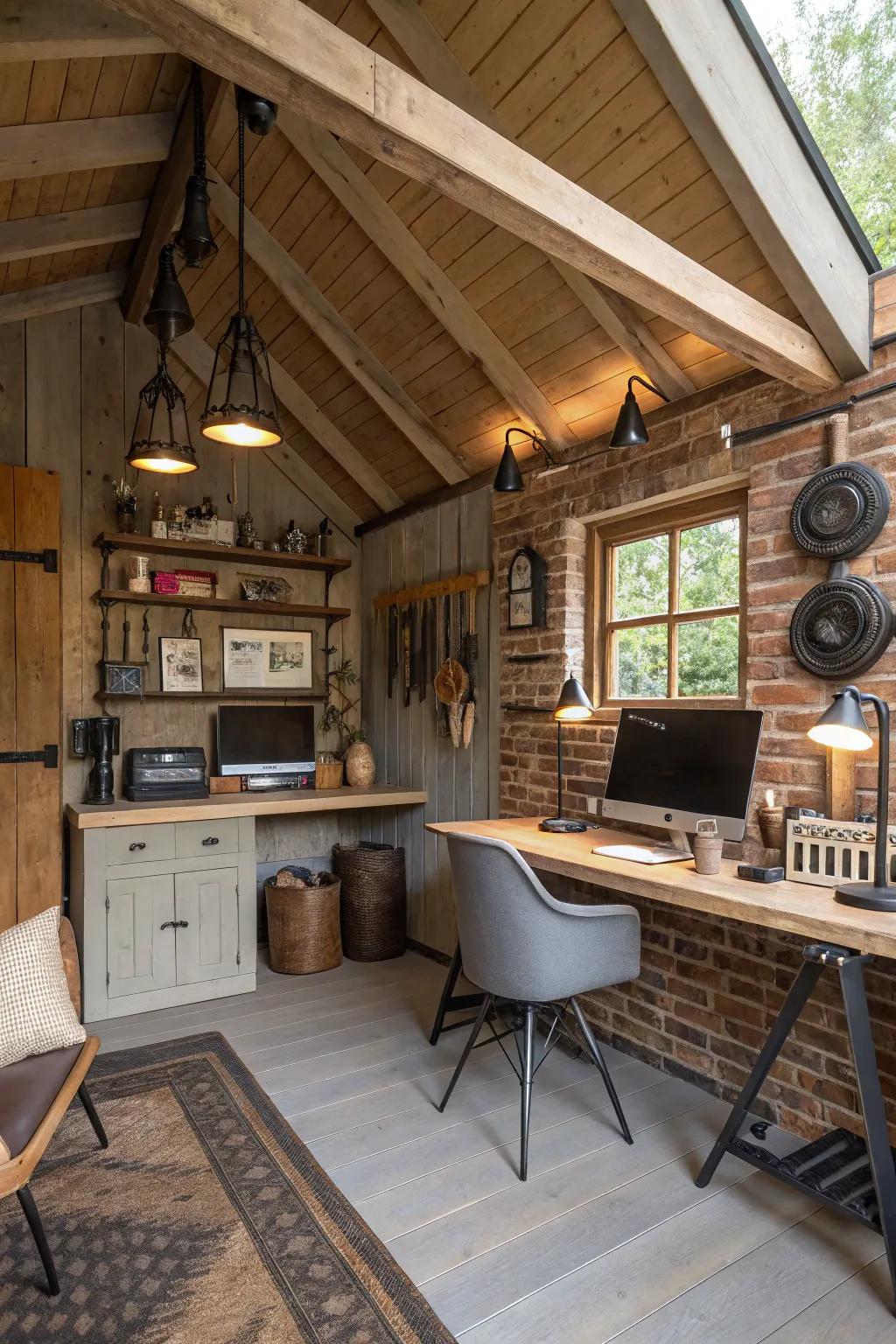 A fusion of styles creates a captivating and personal office space.