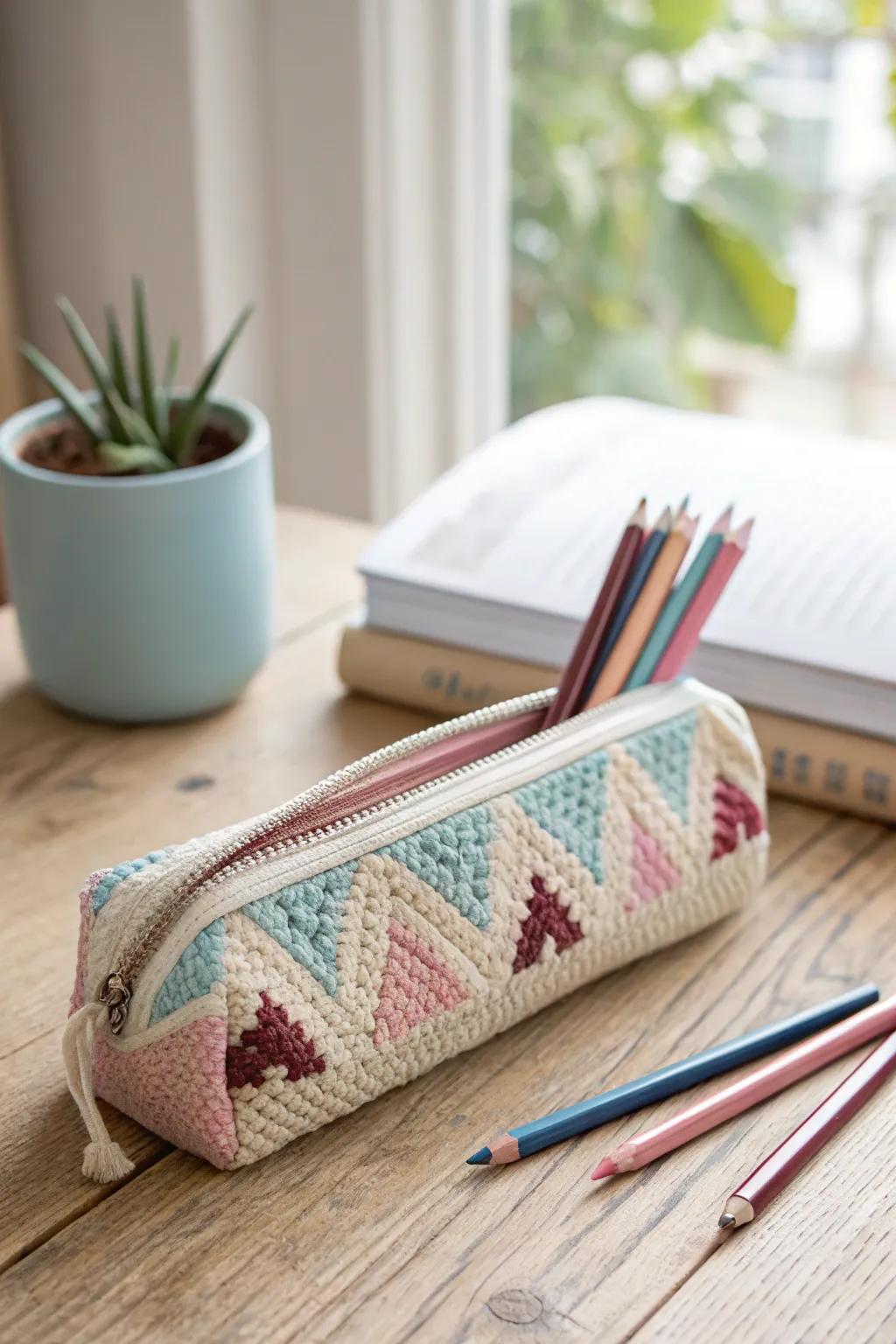 Add a touch of handcrafted elegance to your desk with a tapestry crochet pencil case. Perfect for organizing in style!