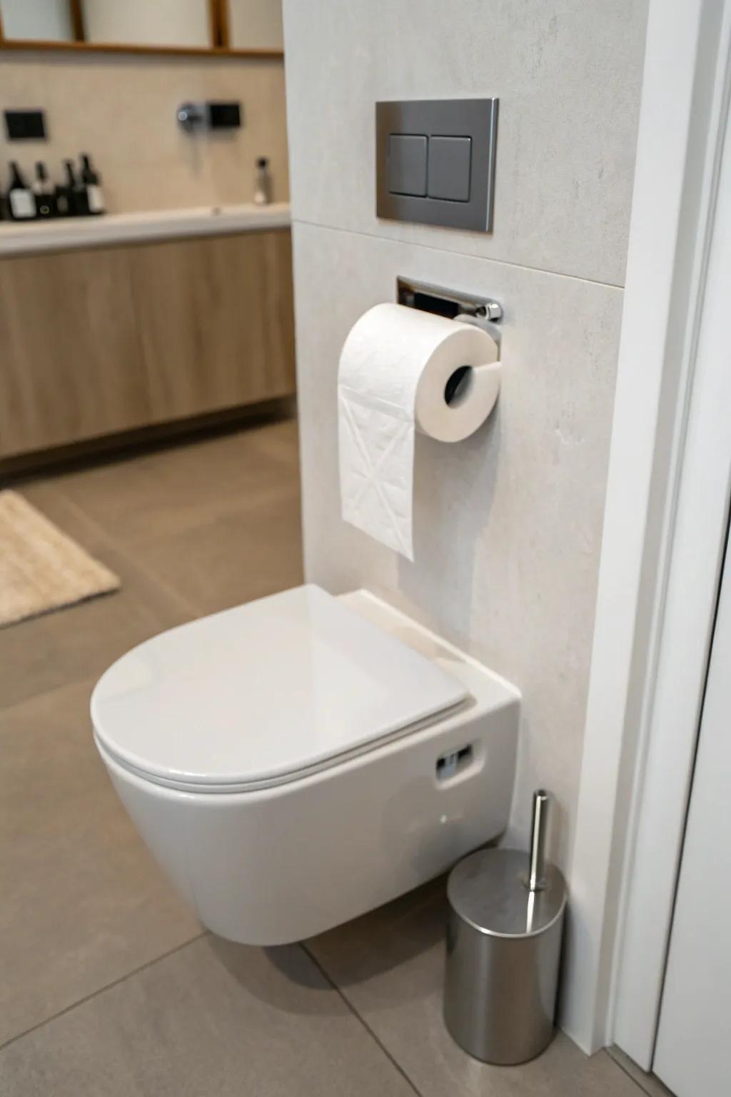 Invisible mounts create a magical, floating effect in modern bathrooms.