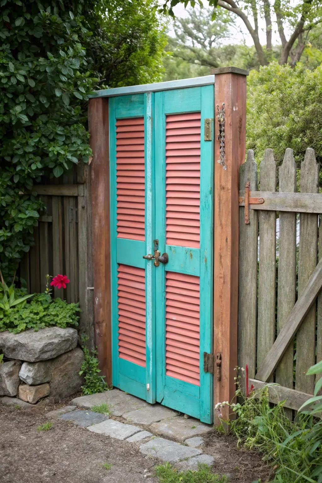 Transform your chicken run with a splash of coastal charm using a repurposed shutter door.