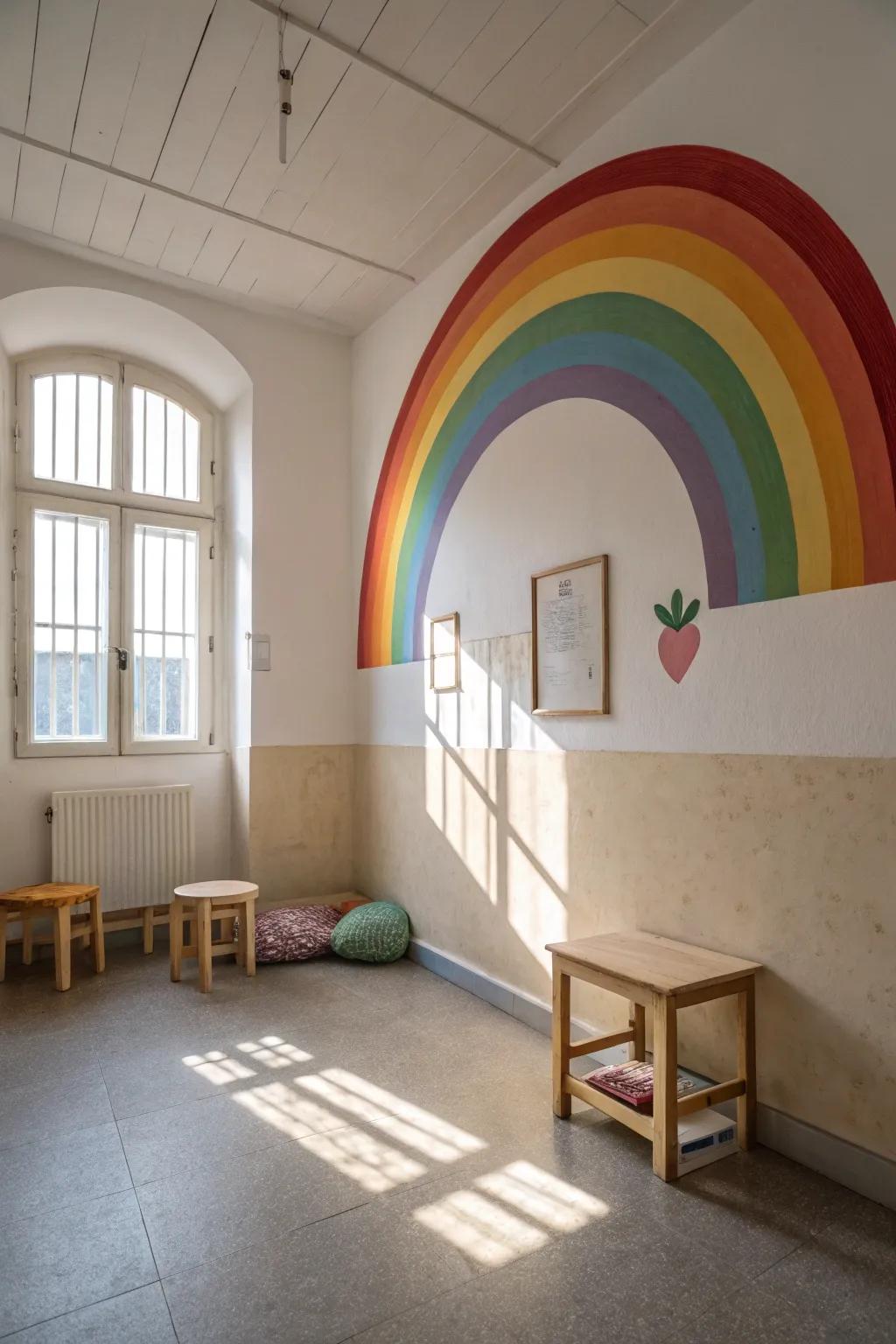 A corner rainbow adds depth and visual interest.