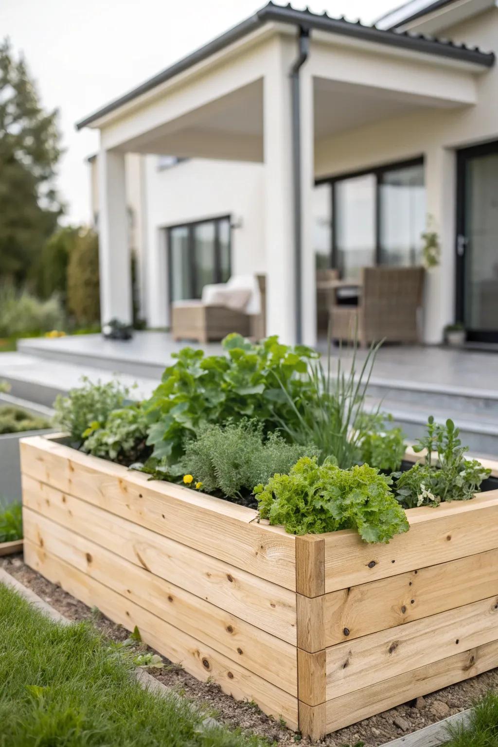 Transform your front yard into a welcoming oasis of greenery with this stunning raised garden bed design. ð¿ð¡ #ScandinavianStyle #GardenGoals