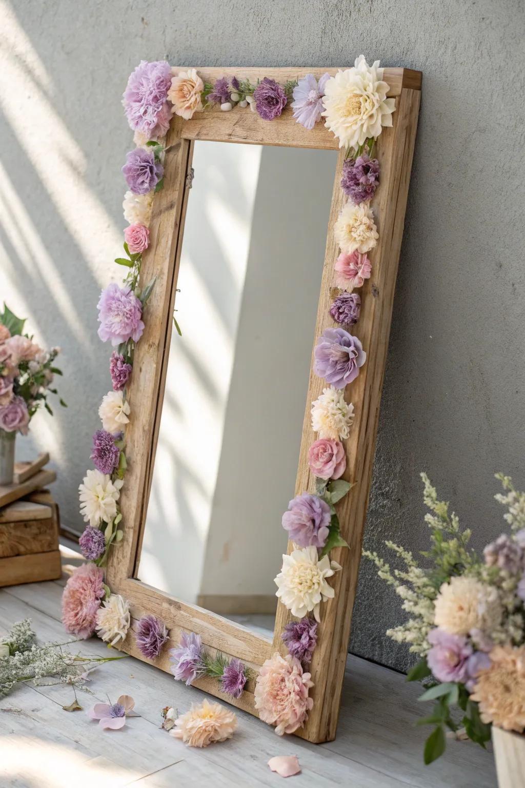 Nature's elegance captured in a pressed flower mirror, bringing a touch of summer's charm to your home.