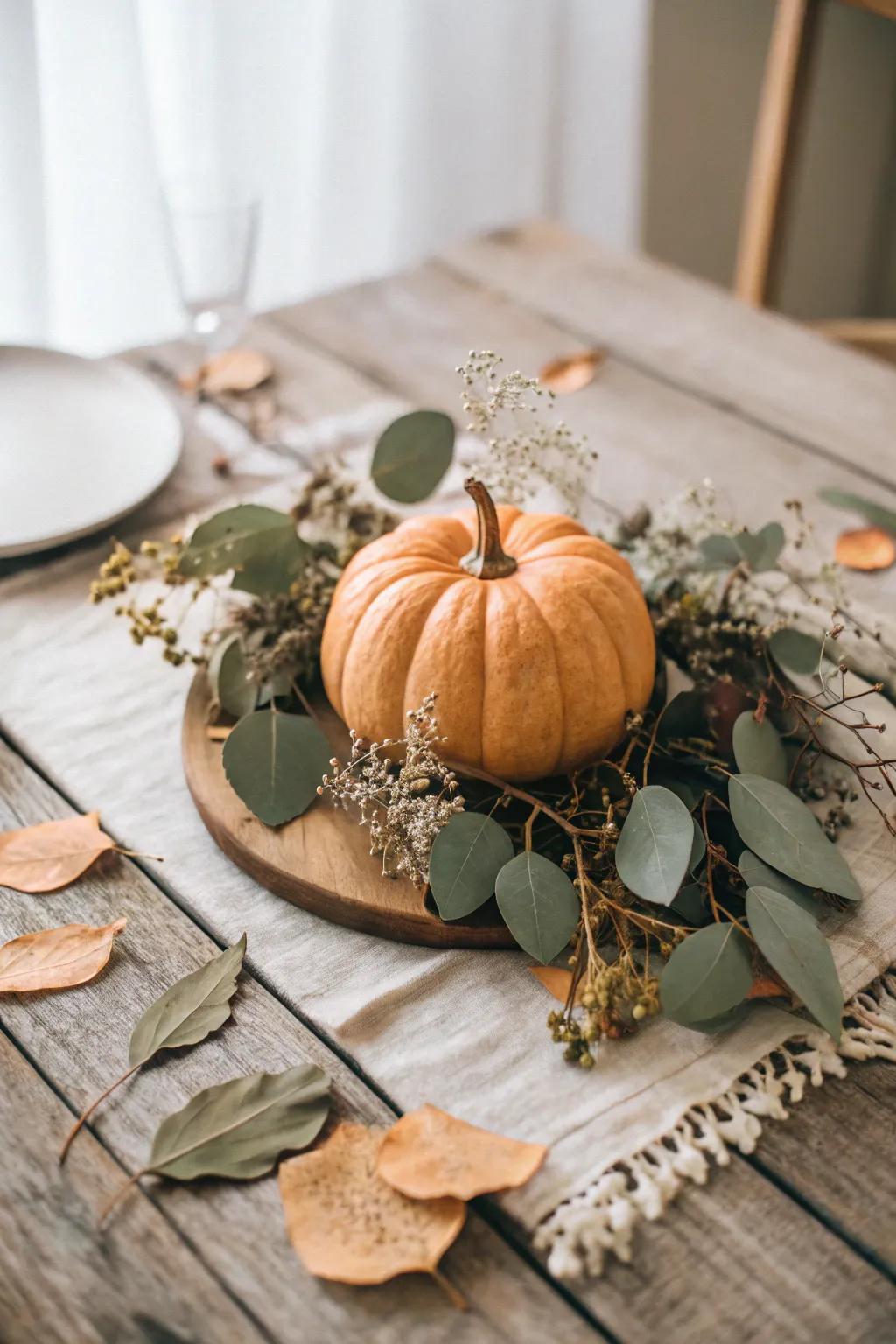 Enchant your fall wedding with the charm of miniature pumpkin centerpieces.