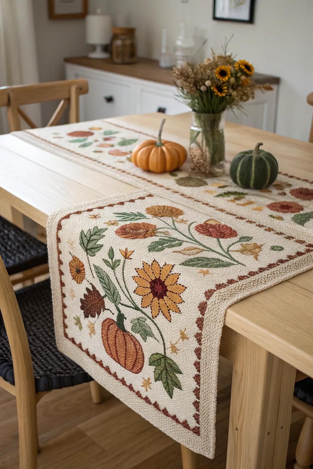 Embrace the seasons with this stunning crochet table runner, where craftsmanship meets natural beauty.