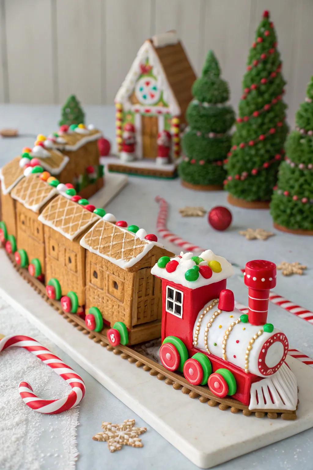 A delightful candy train adventure to complement your gingerbread house, perfect for holiday fun.