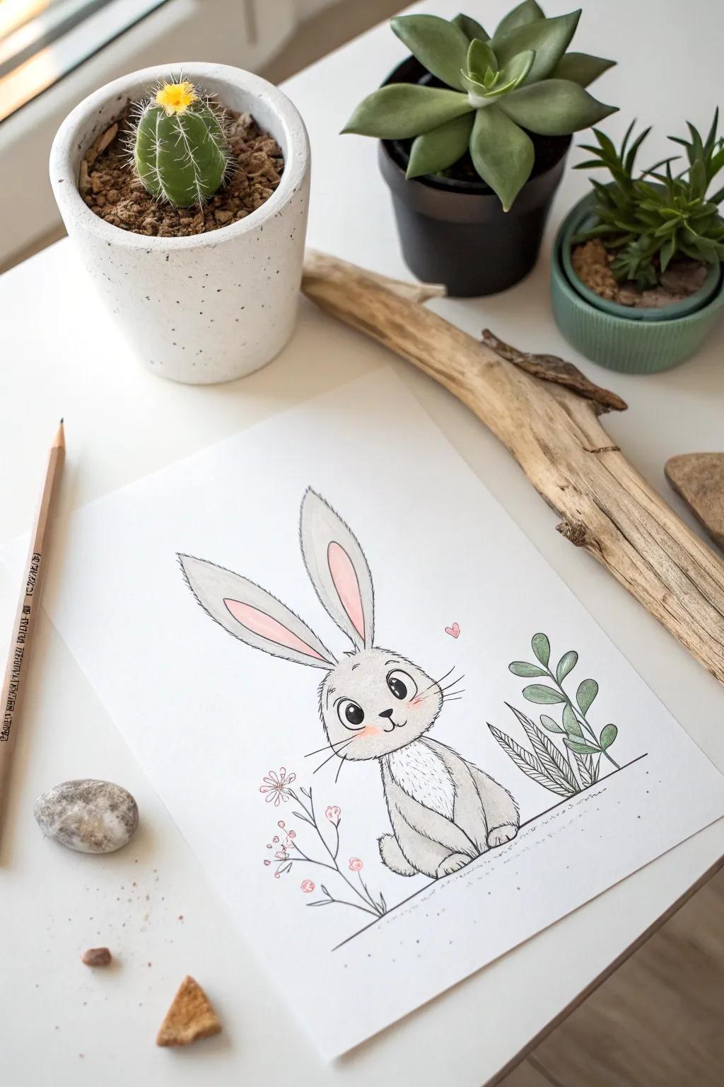 Bring joy to any space with this delightful cartoon bunny illustration, blending minimalist charm with a touch of Boho elegance.