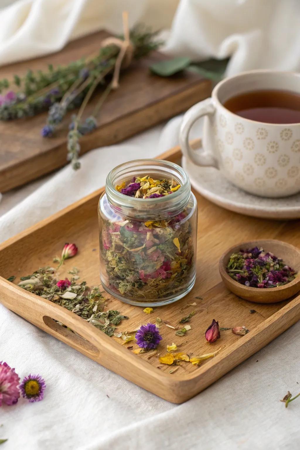 Craft the perfect moment with a personalized herbal tea blend, a thoughtful gift for her.
