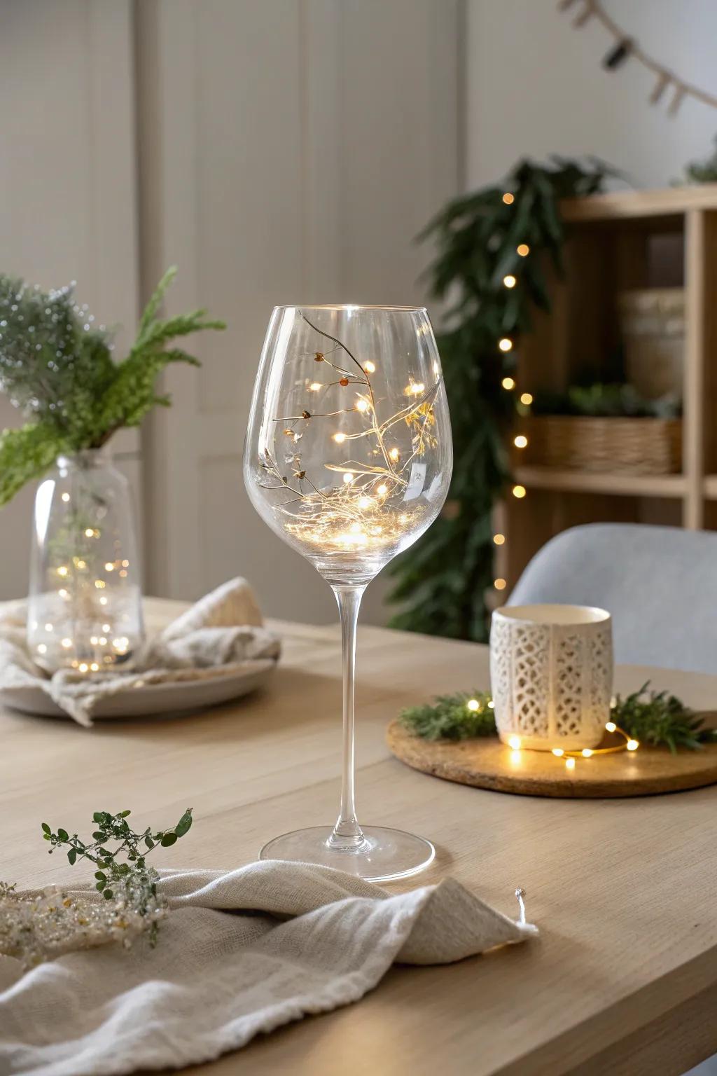 Elevate your decor with a chic wine glass centerpiece, blending minimalist design with boho charm.
