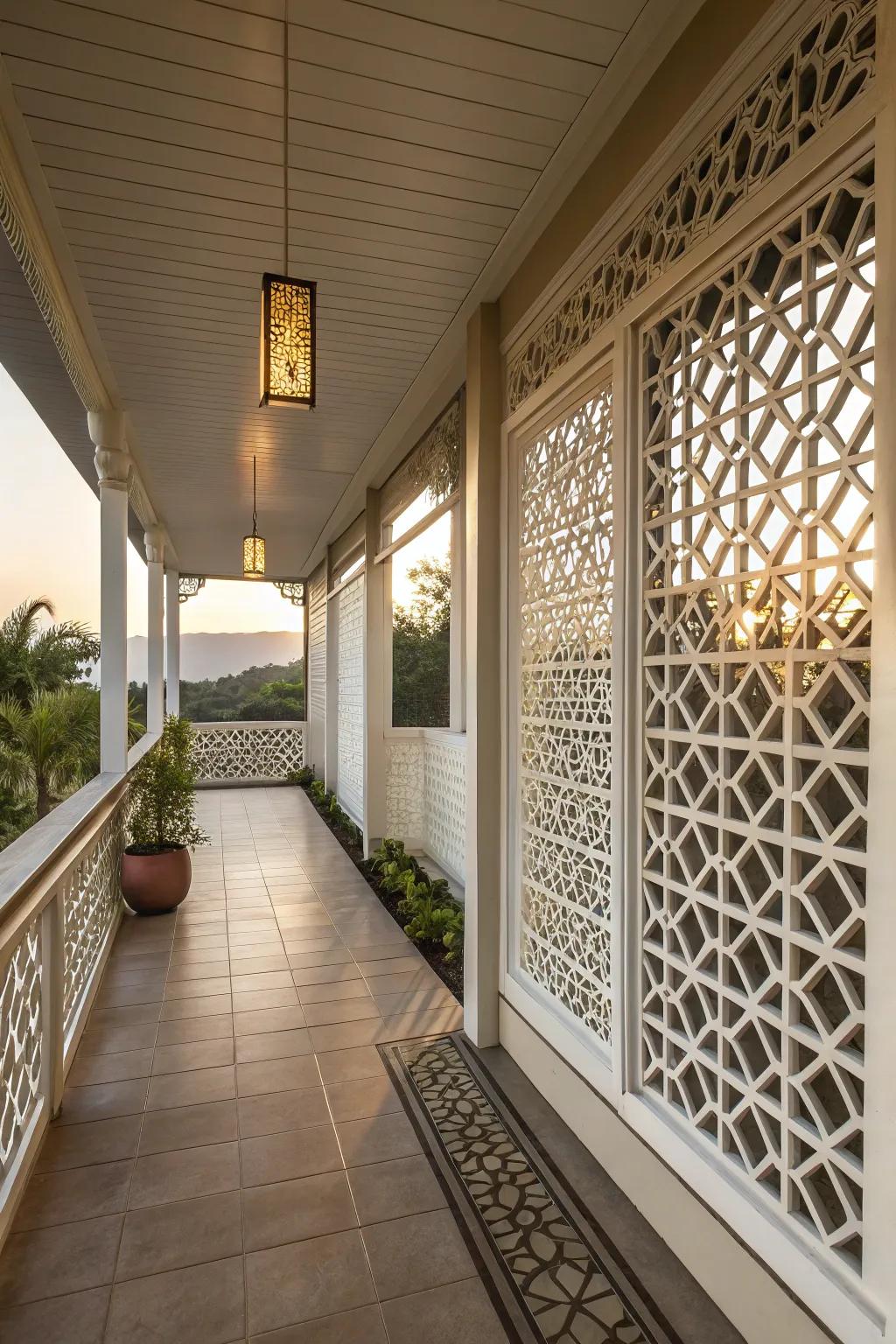 Modernize your porch with geometric lattice patterns.
