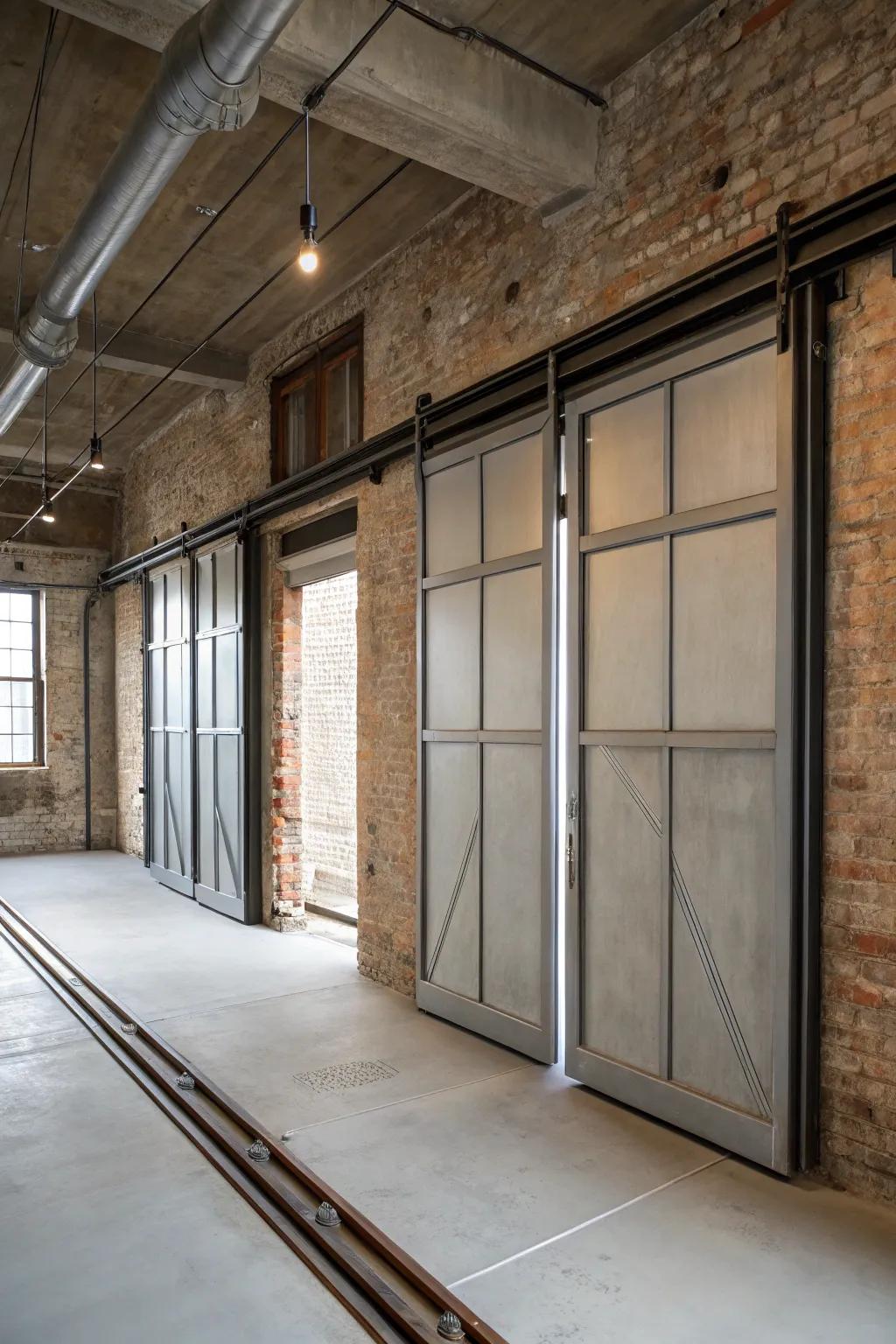 Metal-framed doors add an industrial touch to modern interiors.