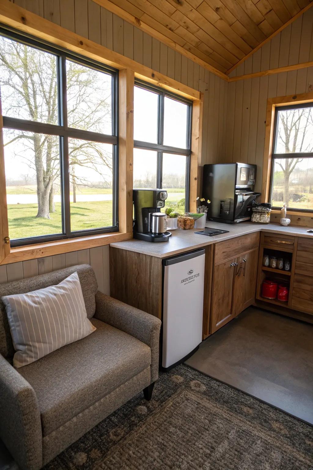 A kitchenette adds convenience to your pole barn office.