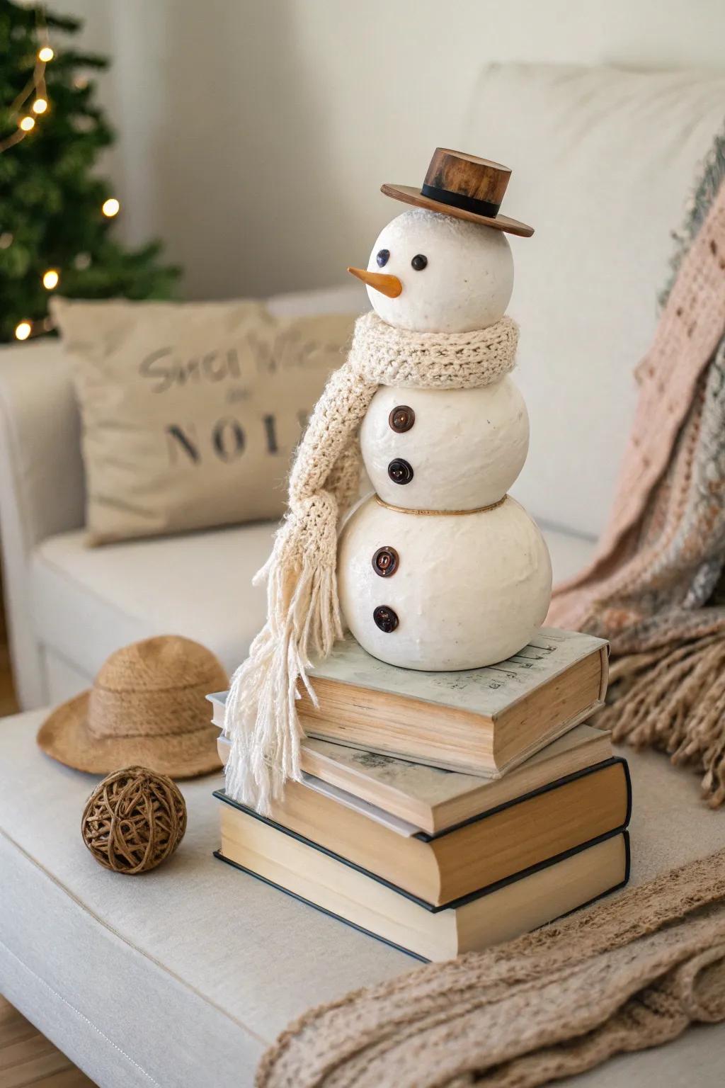 Transform old books into a charming snowman for a cozy winter vibe. Perfect for minimalist and boho decor lovers!