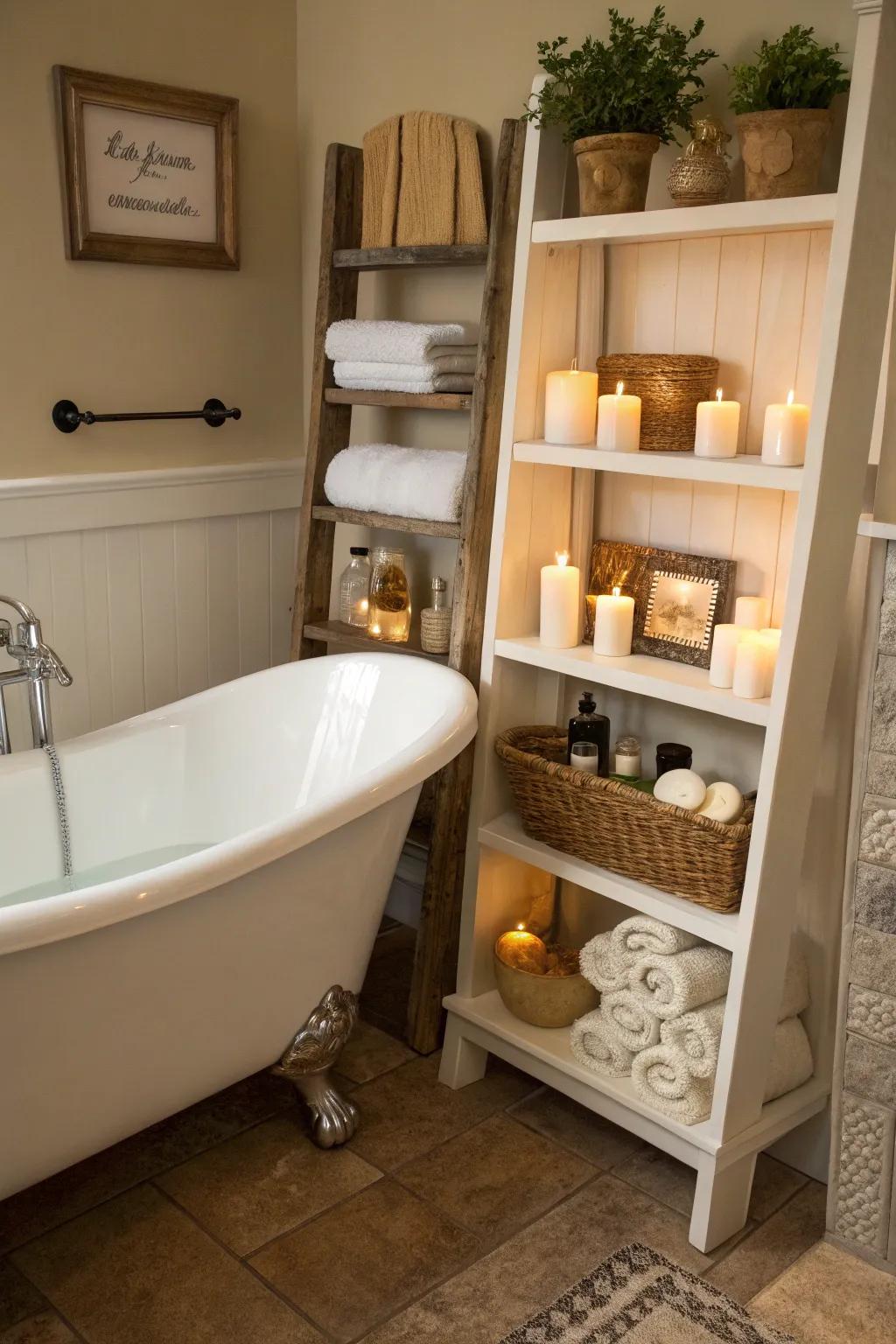 Recessed shelving offers practicality and style.