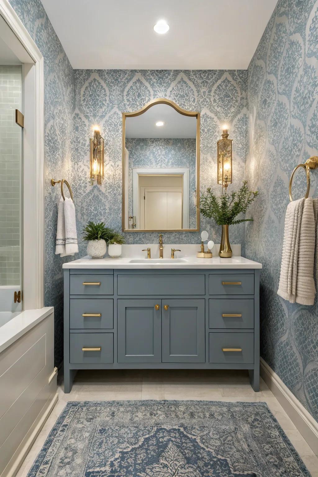 Textured wallpaper adds depth and dimension.