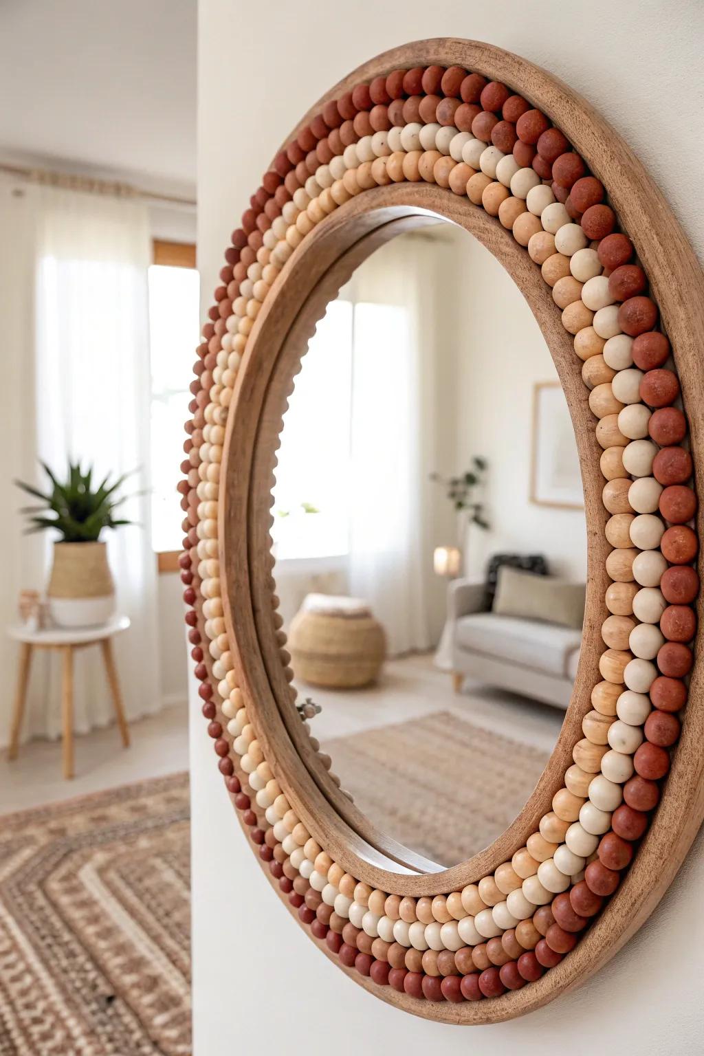 Transform your space with a DIY beaded mirror that perfectly blends minimalist elegance with Boho charm.