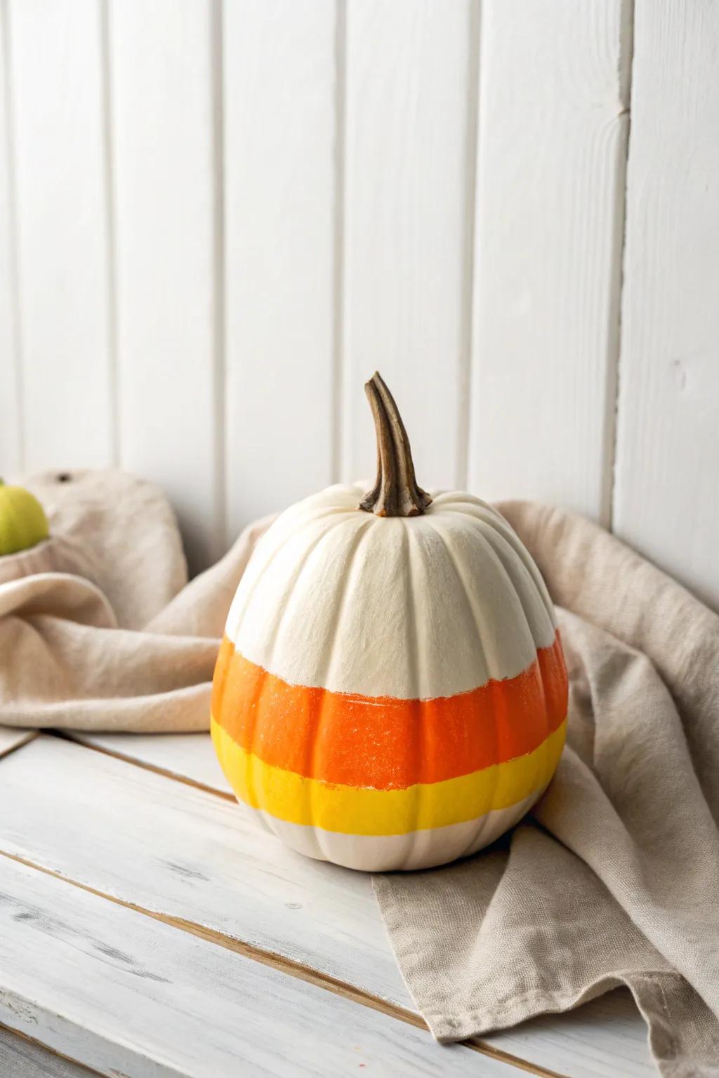 Sweet Candy Corn Pumpkin: Embrace Halloween's favorite treat with minimalist charm!