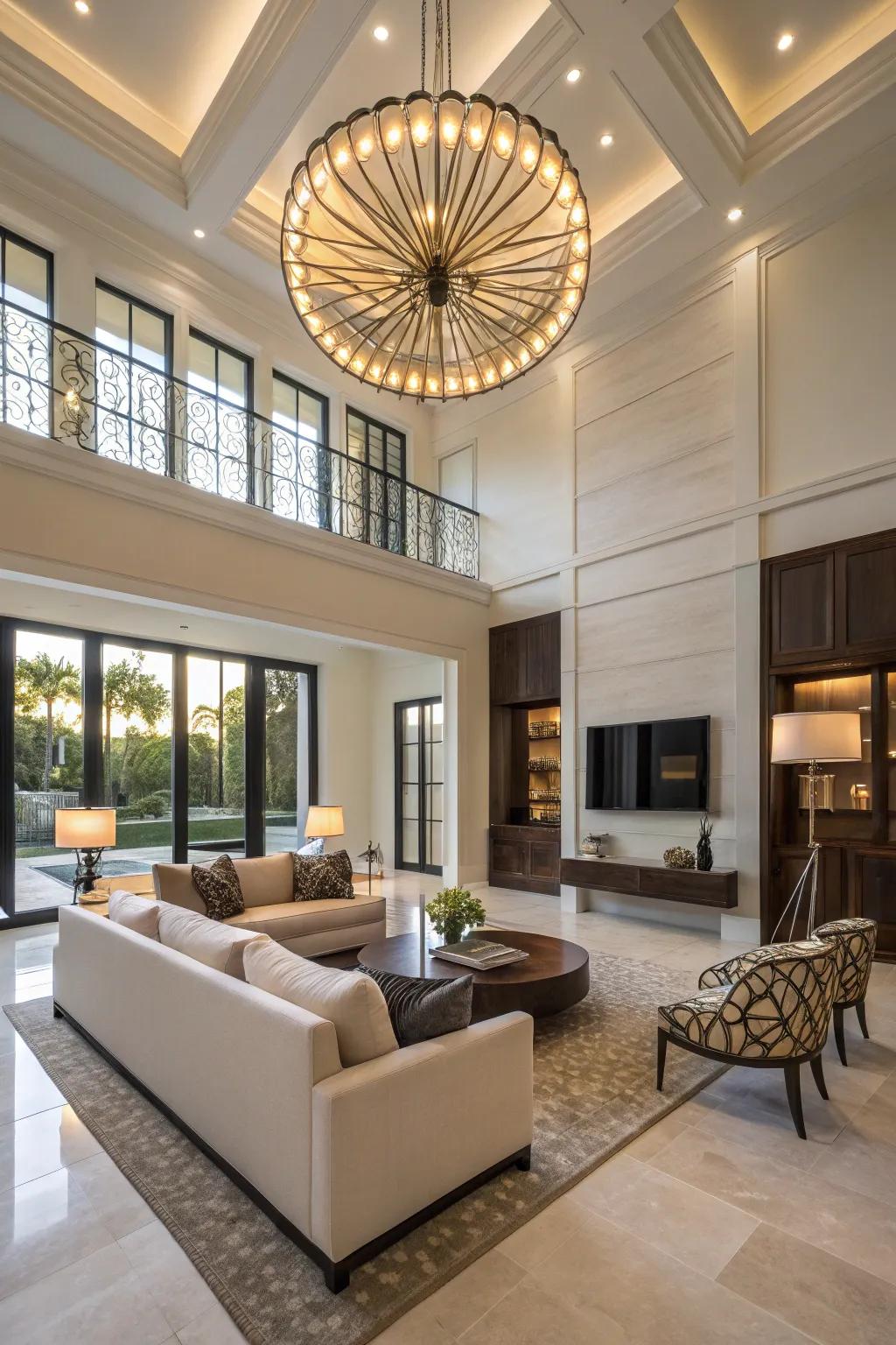 A unique fixture can be the crown jewel of your high-ceilinged room.