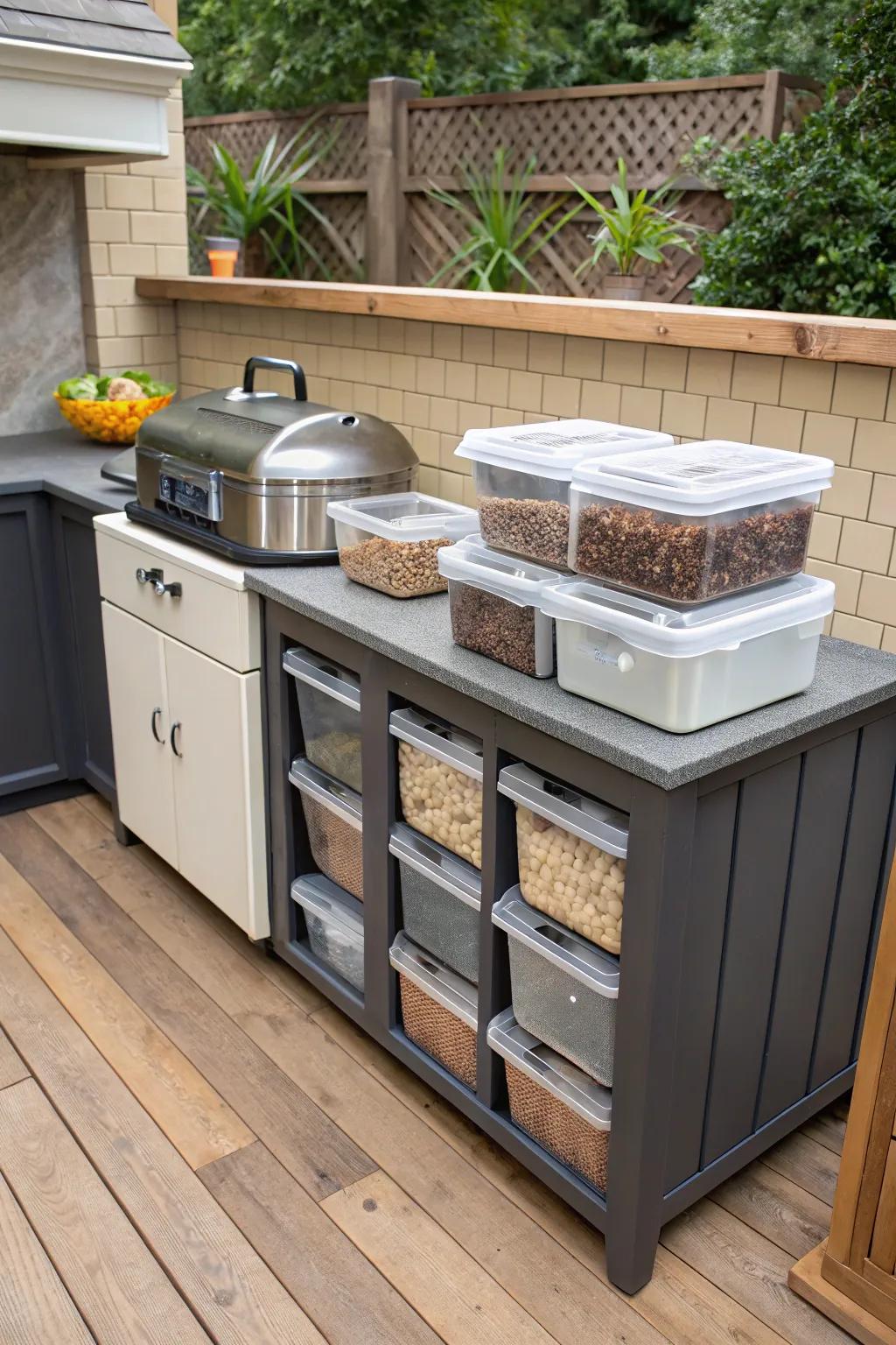 Secure storage keeps your outdoor kitchen organized and wildlife-free.
