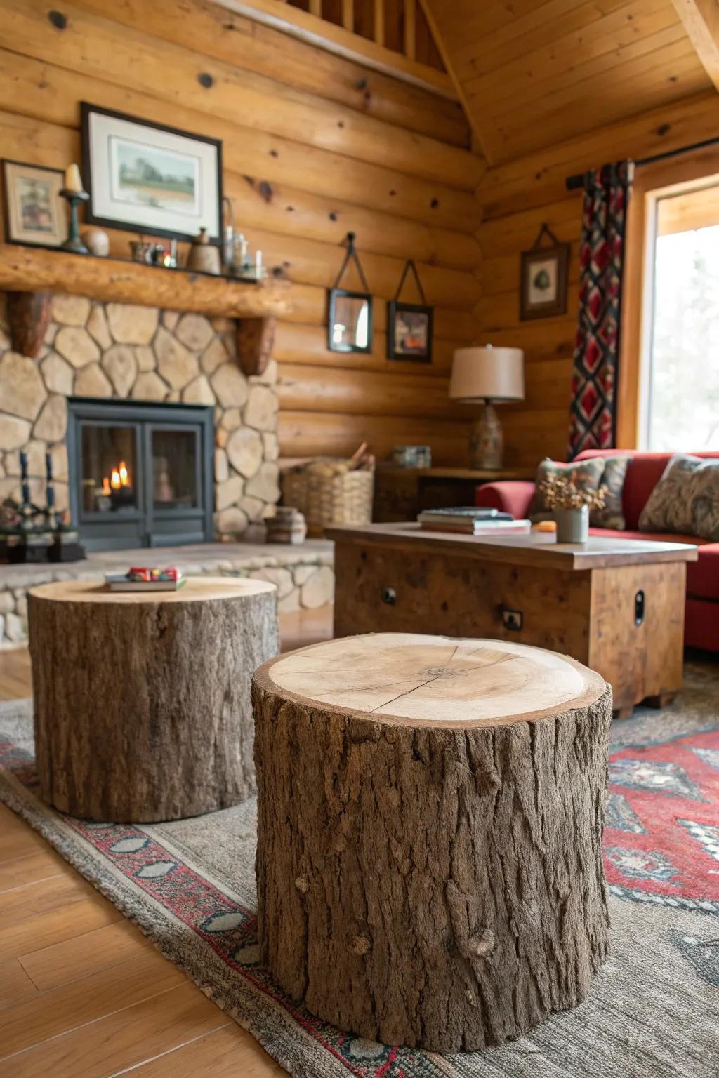 Tree stumps offer a rustic and natural coffee table alternative.