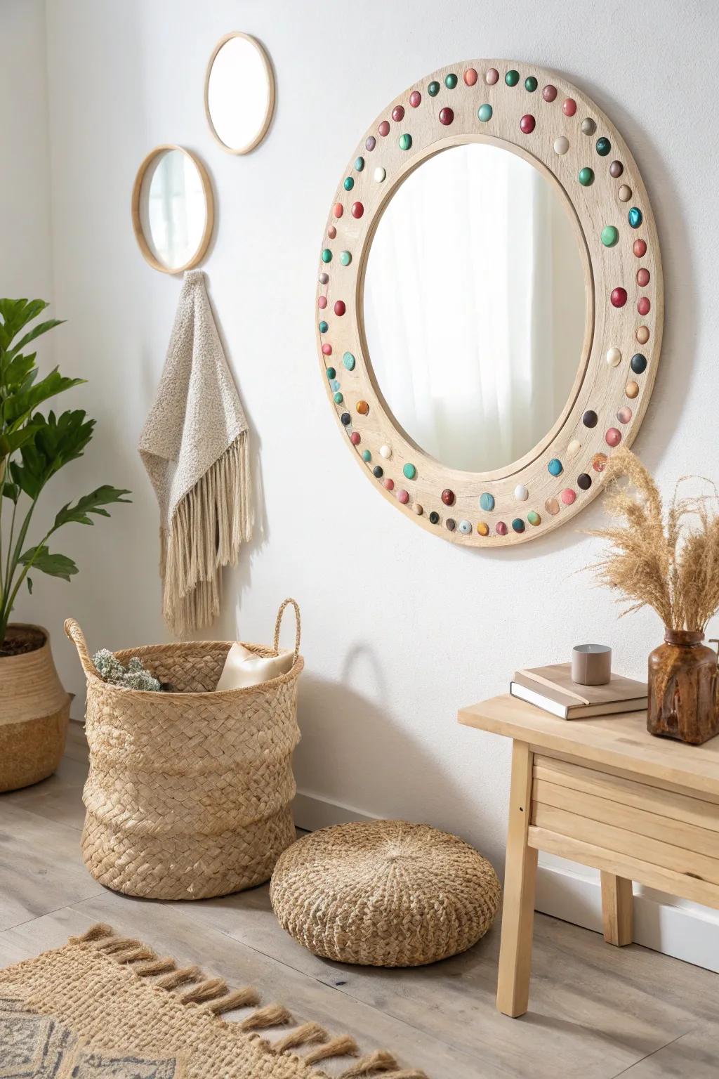 Elevate your space with a touch of glam: A DIY resin jewelled mirror that dances with sunlight.