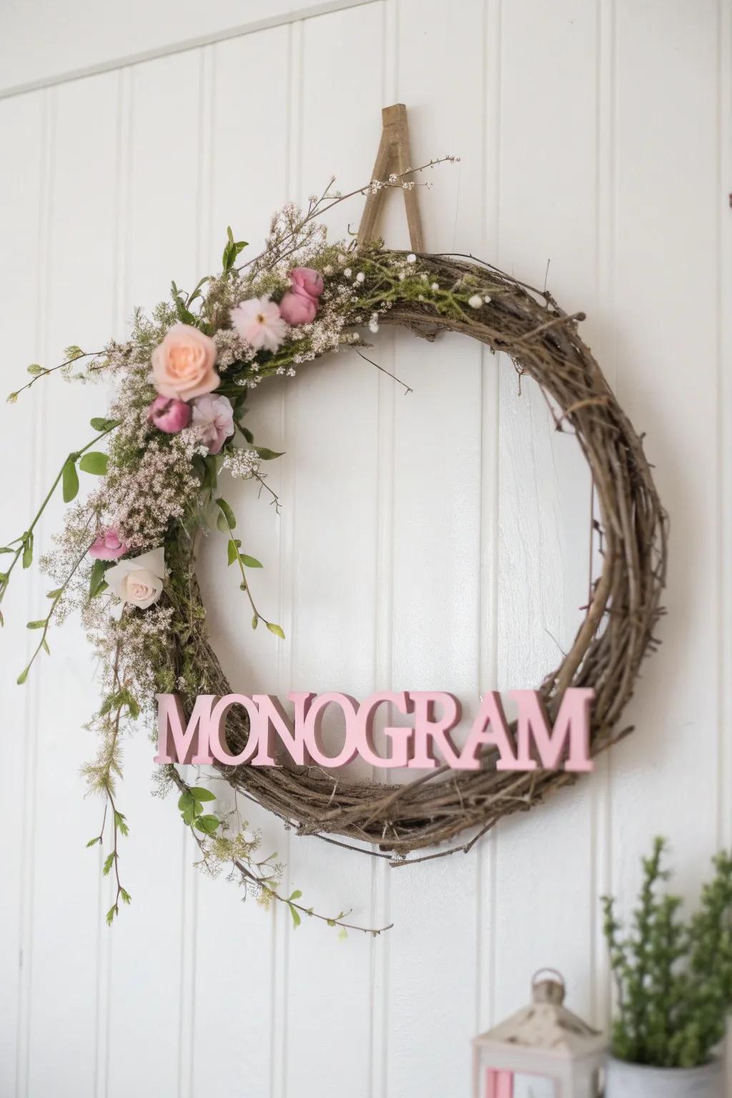 Add a personal touch to your decor with a charming handmade spring wreath featuring your initial in soft pastels.