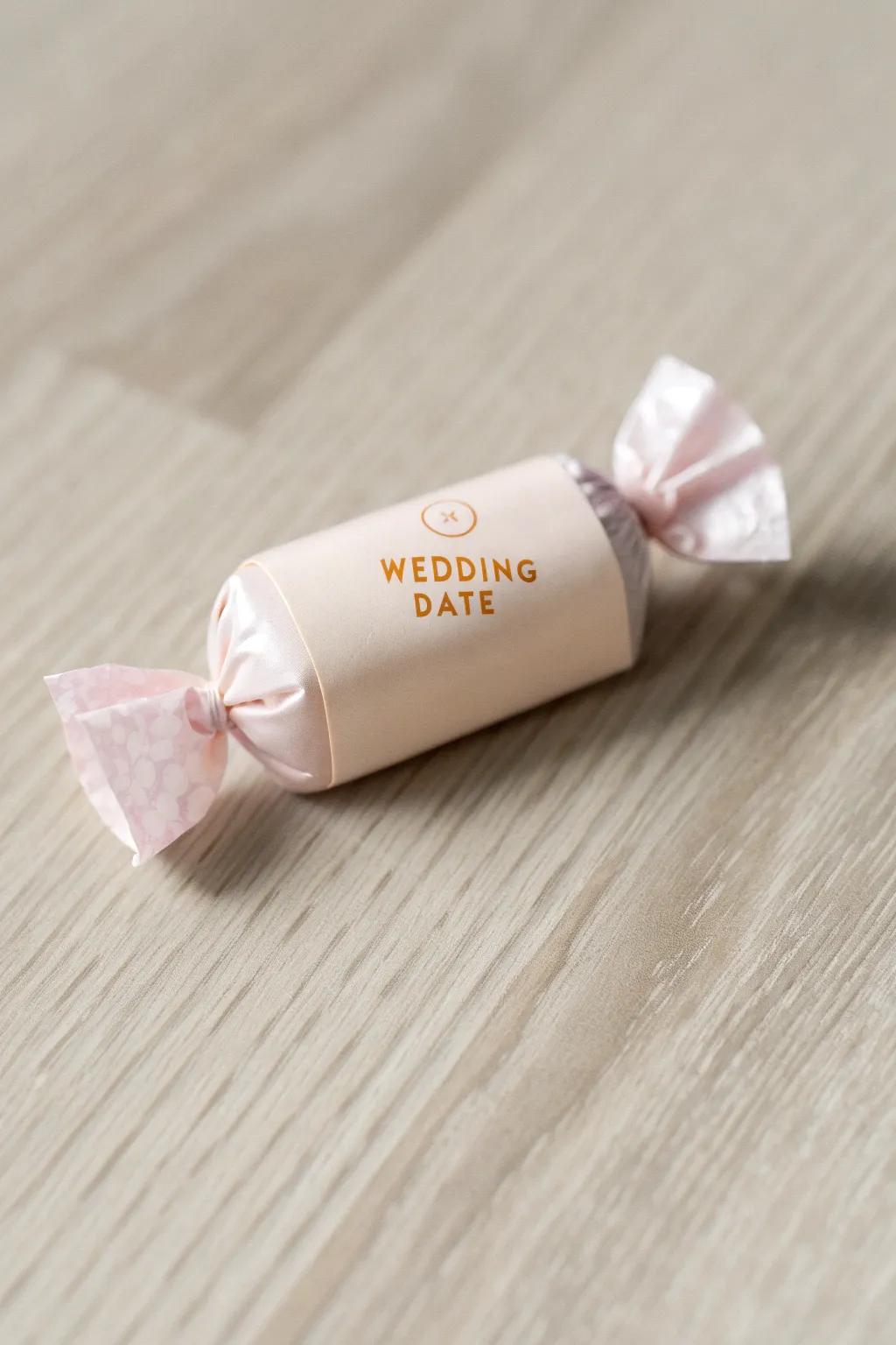 Add a personal touch to your wedding with bespoke candy wrappers that exude elegance and thoughtfulness.