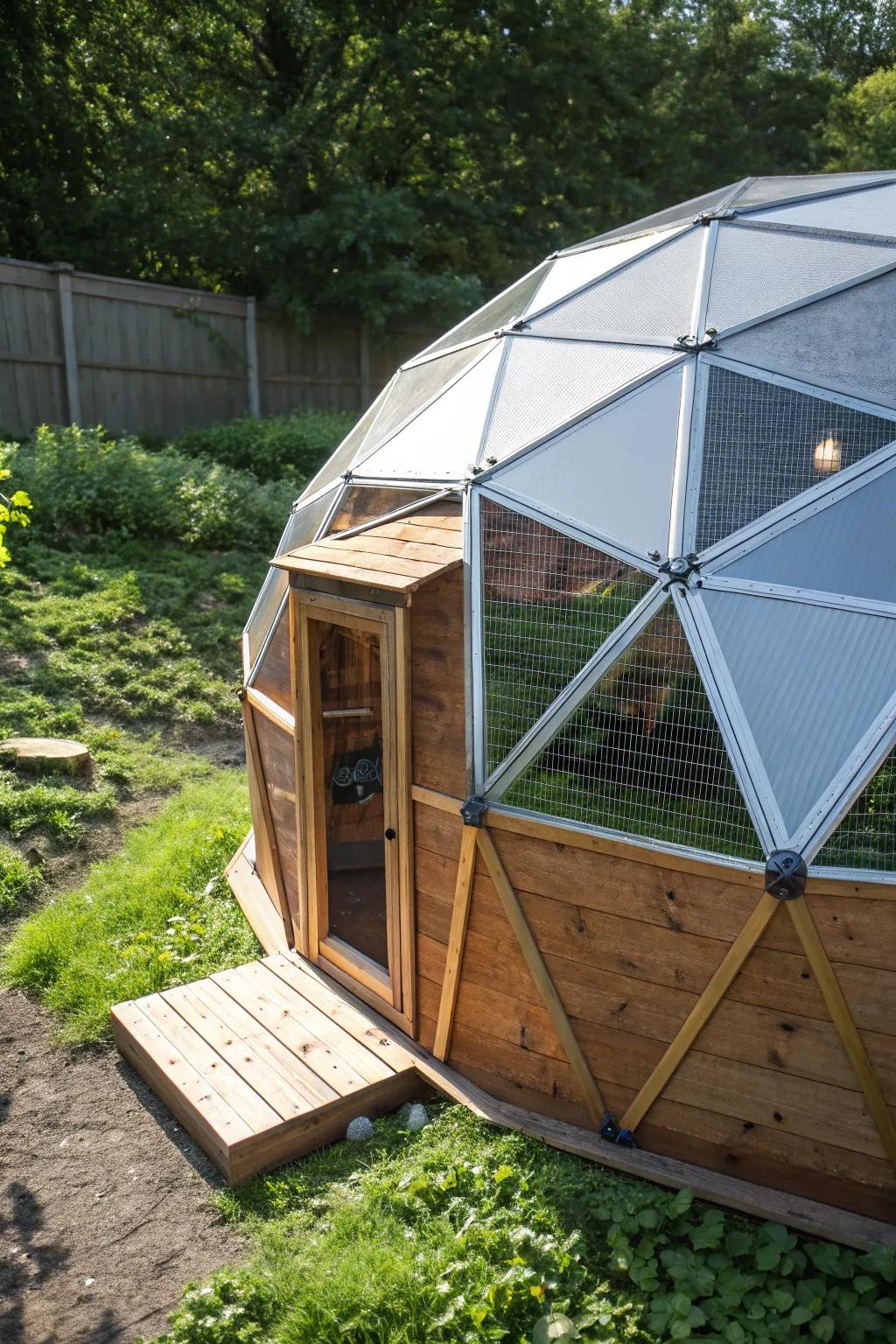 Elevate your backyard with a futuristic geodesic dome coopâwhere craftsmanship meets innovation.
