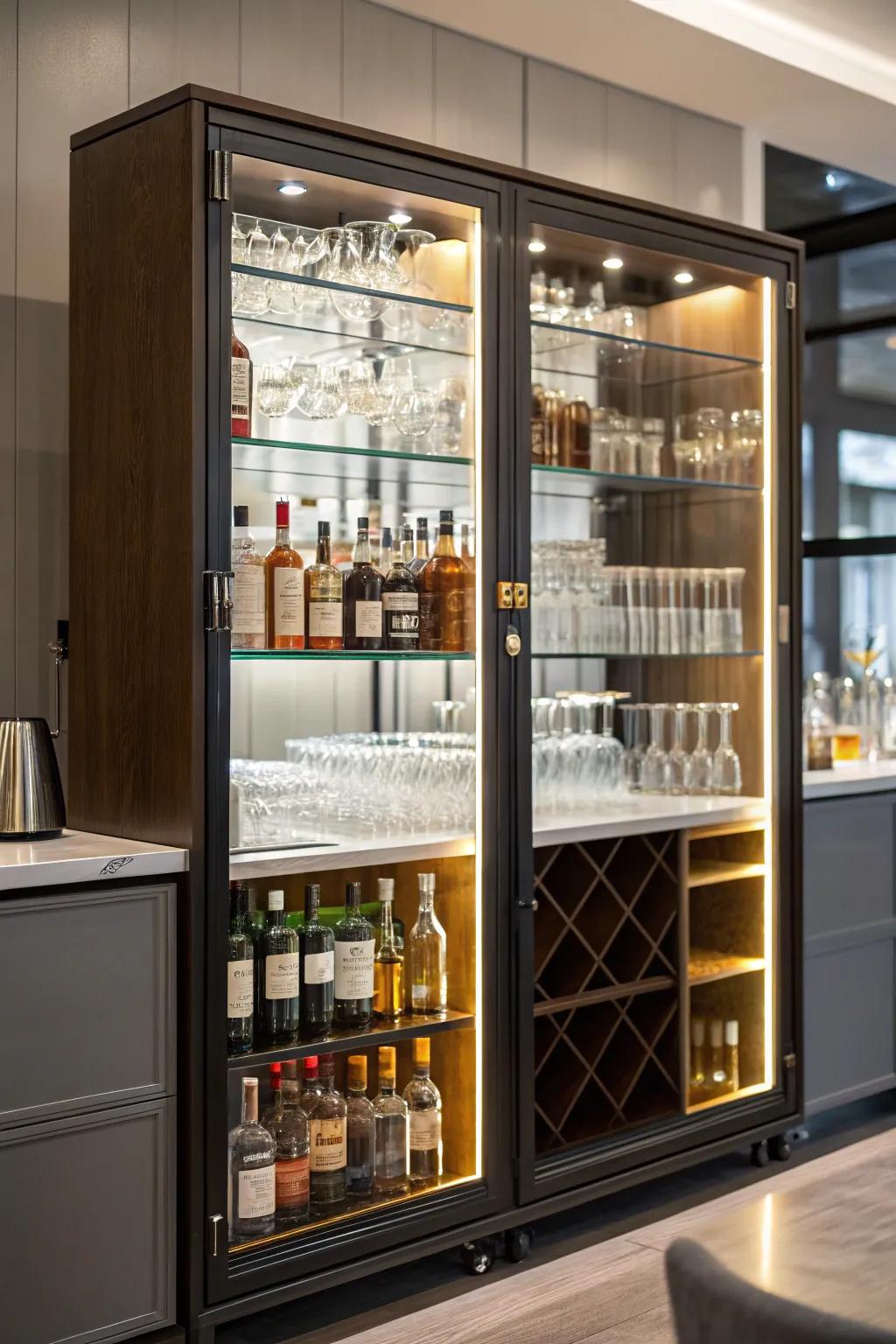 Varied shelving provides both style and practicality.