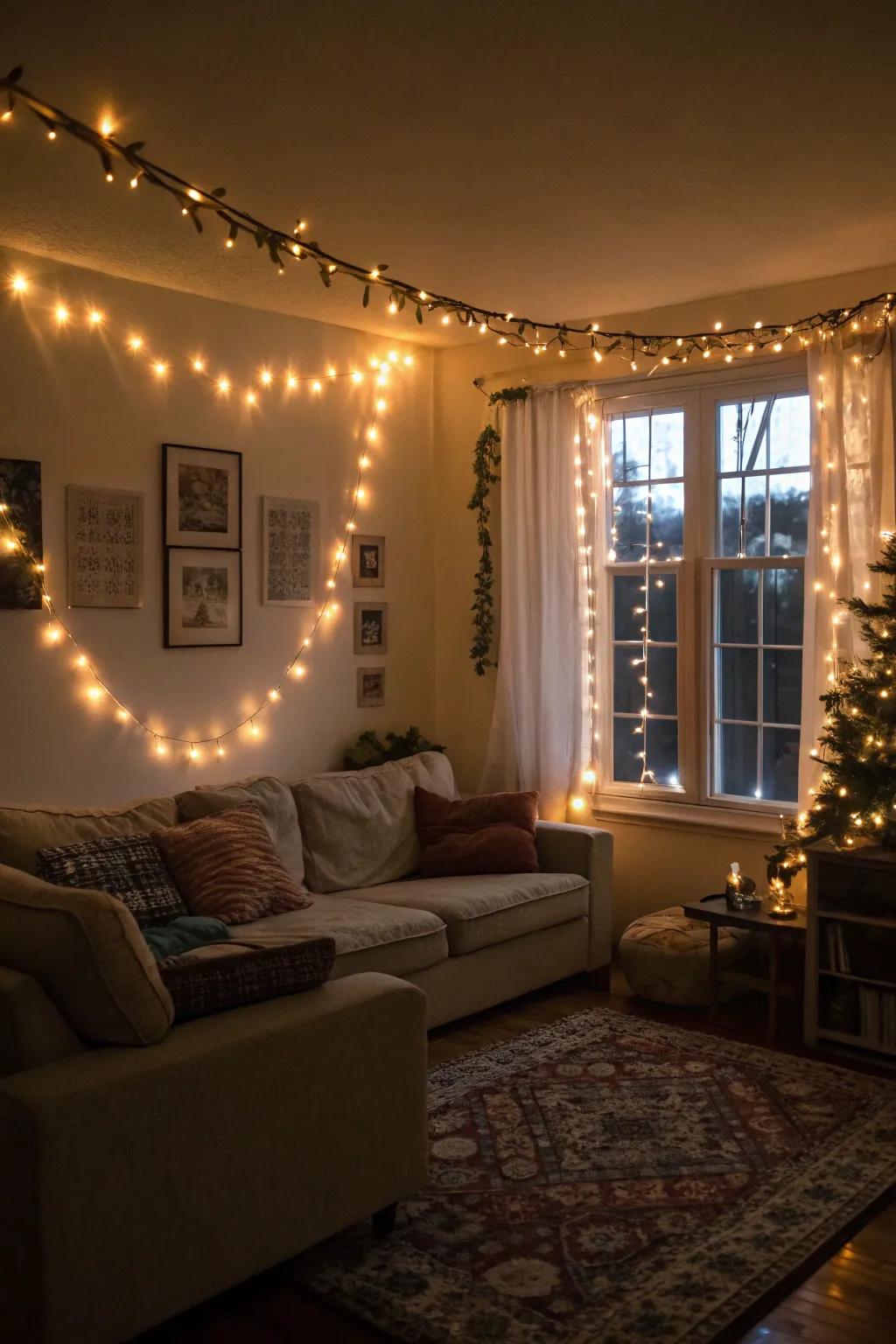 String lights add a whimsical touch to holiday decor.