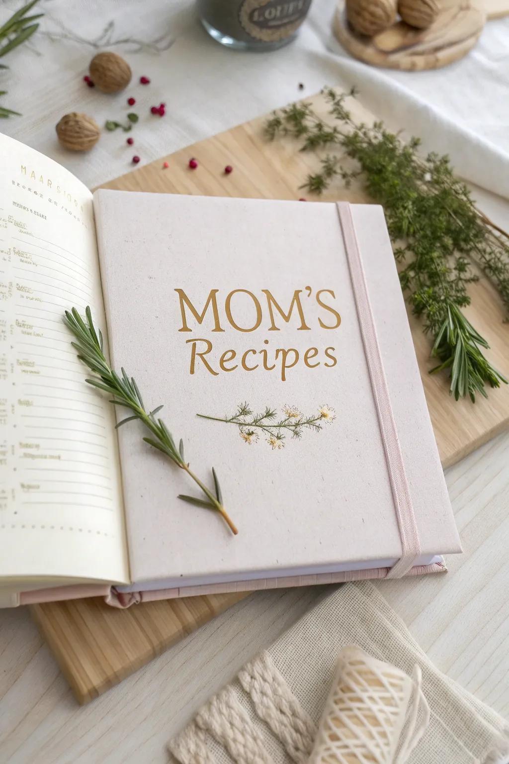 Craft a heartwarming Mother's Day gift with a personalized recipe book, blending cherished recipes and new family favorites in a beautiful, minimalist design.