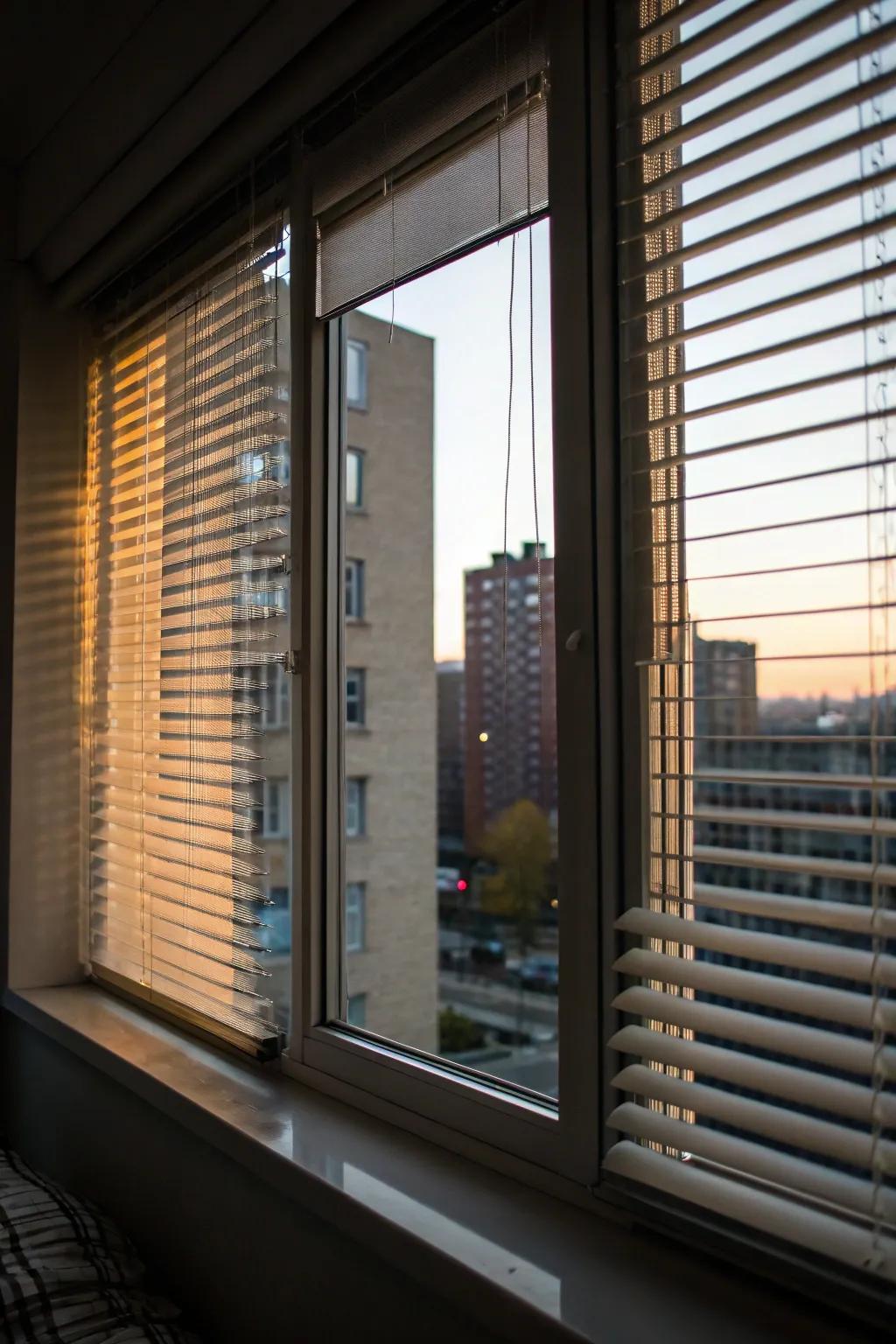 Day and night blinds offering flexible light control.