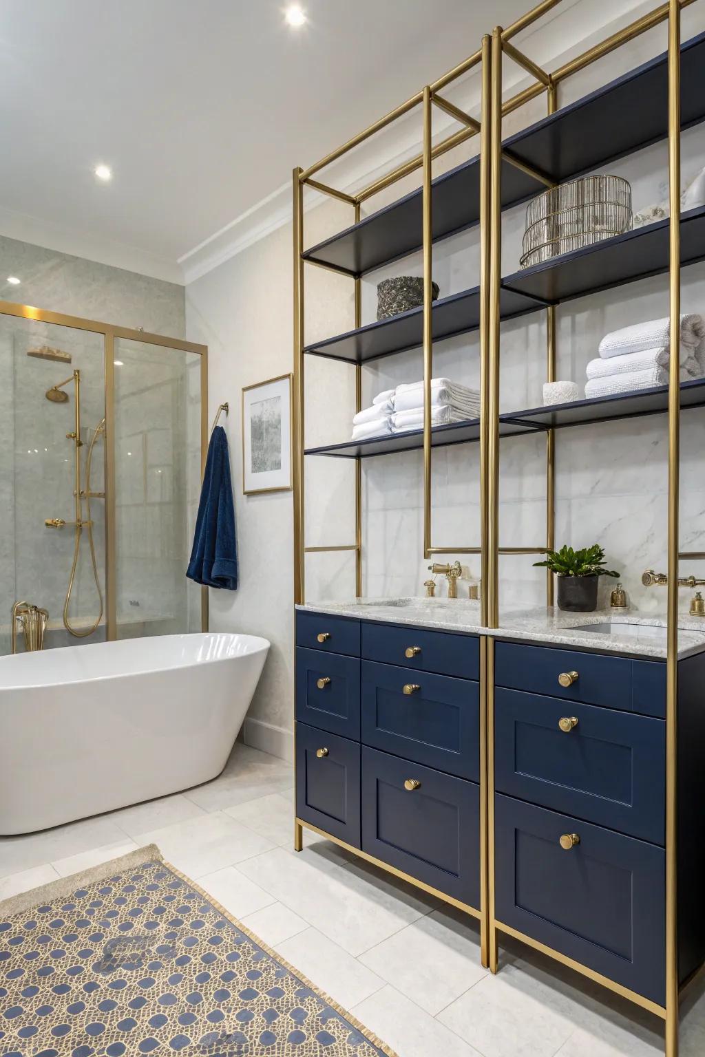 Gold brackets serve as stylish and functional additions.