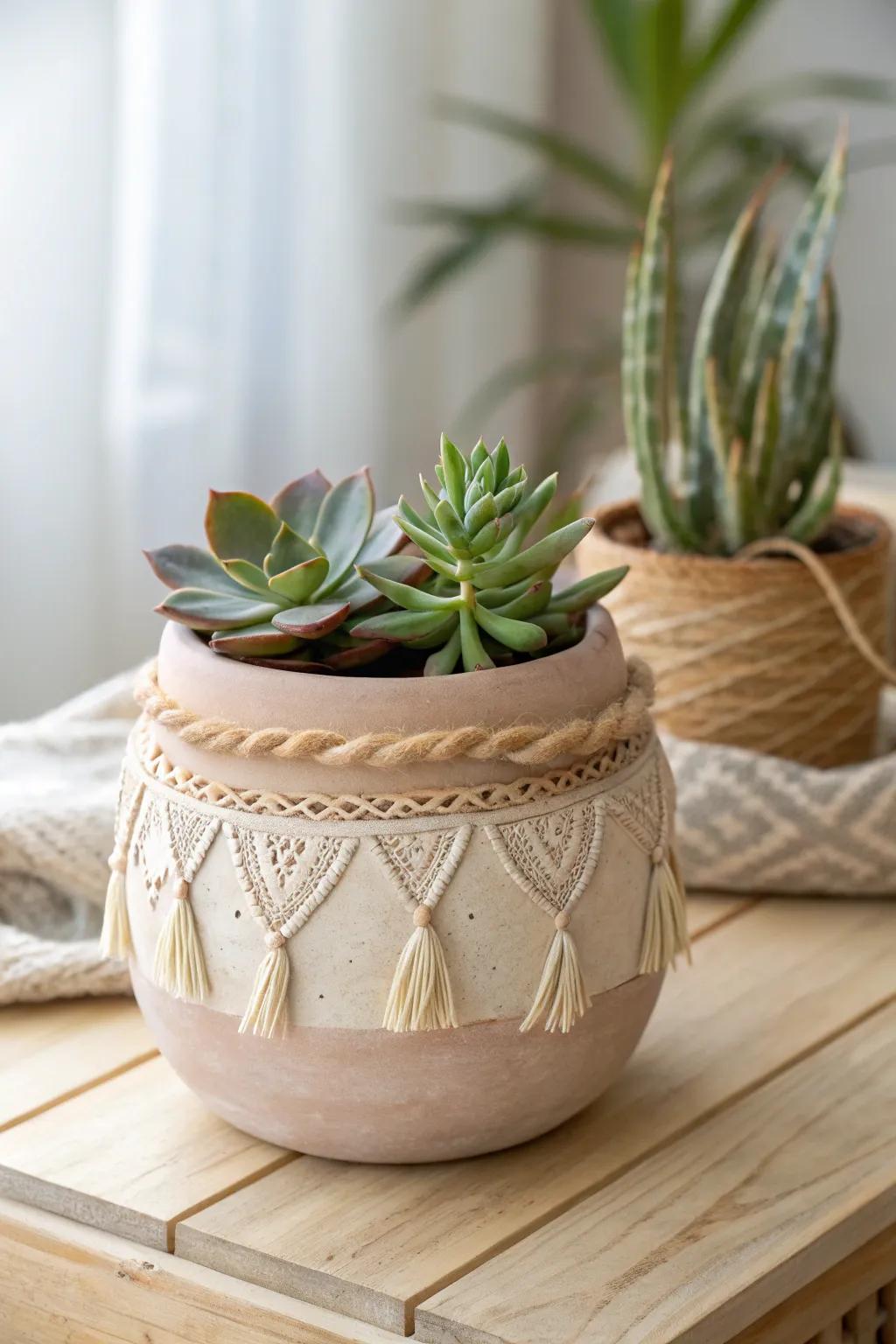 Embrace sustainable beauty with this minimalist clay pot, perfect for your favorite succulent.