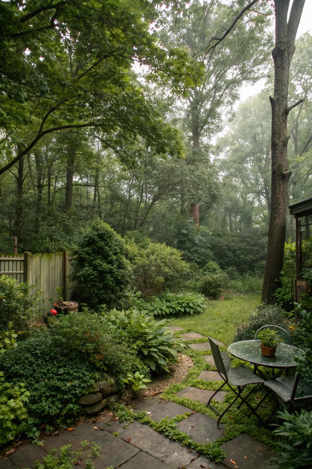 Create private retreats within your backyard forest using natural elements.
