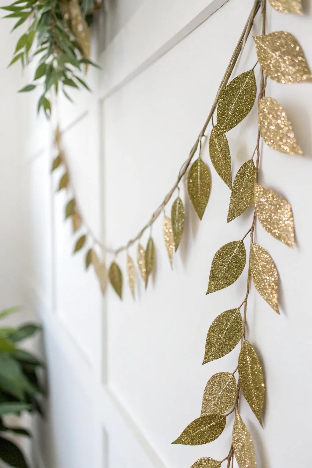 Add a touch of glam to your decor with a glitter leaf garland that sparkles in the sunlight.