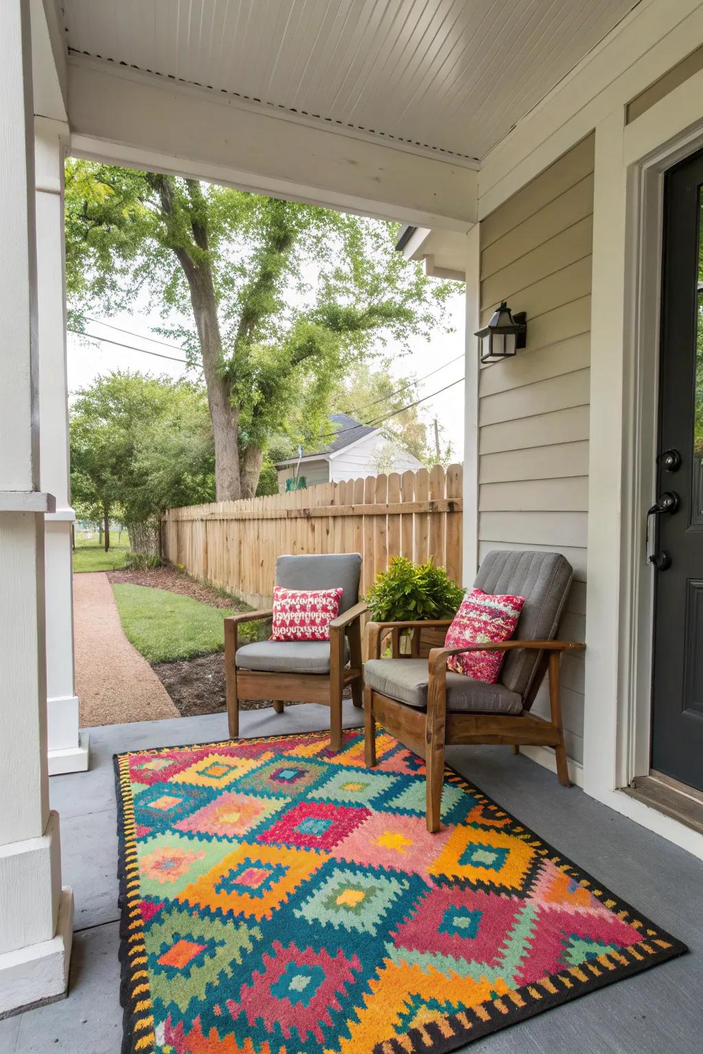 Define your space with a stylish outdoor rug.