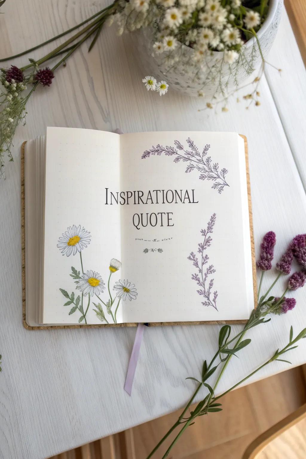 Elevate your journaling with inspiring quotes and delicate floral sketches, blending simplicity and natural beauty.