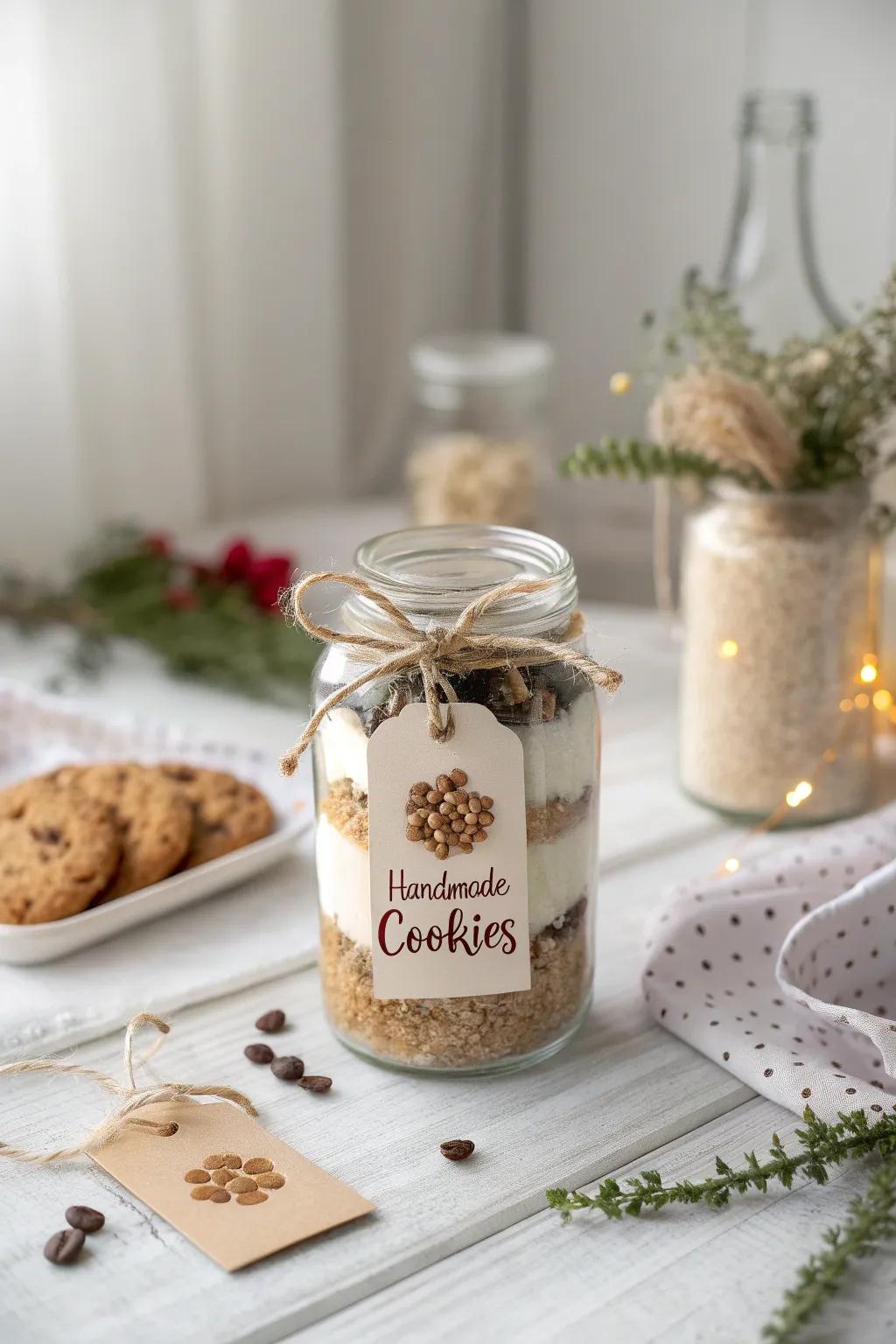 Craft a sweet memory with this homemade cookie mix in a jarâperfect for gifting!