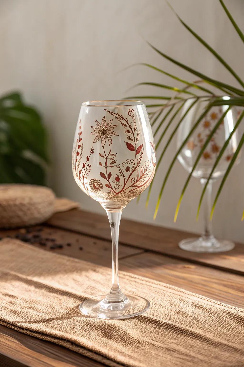 Celebrate uniqueness with hand-painted wine glass designs that blend minimalist elegance with boho charm.