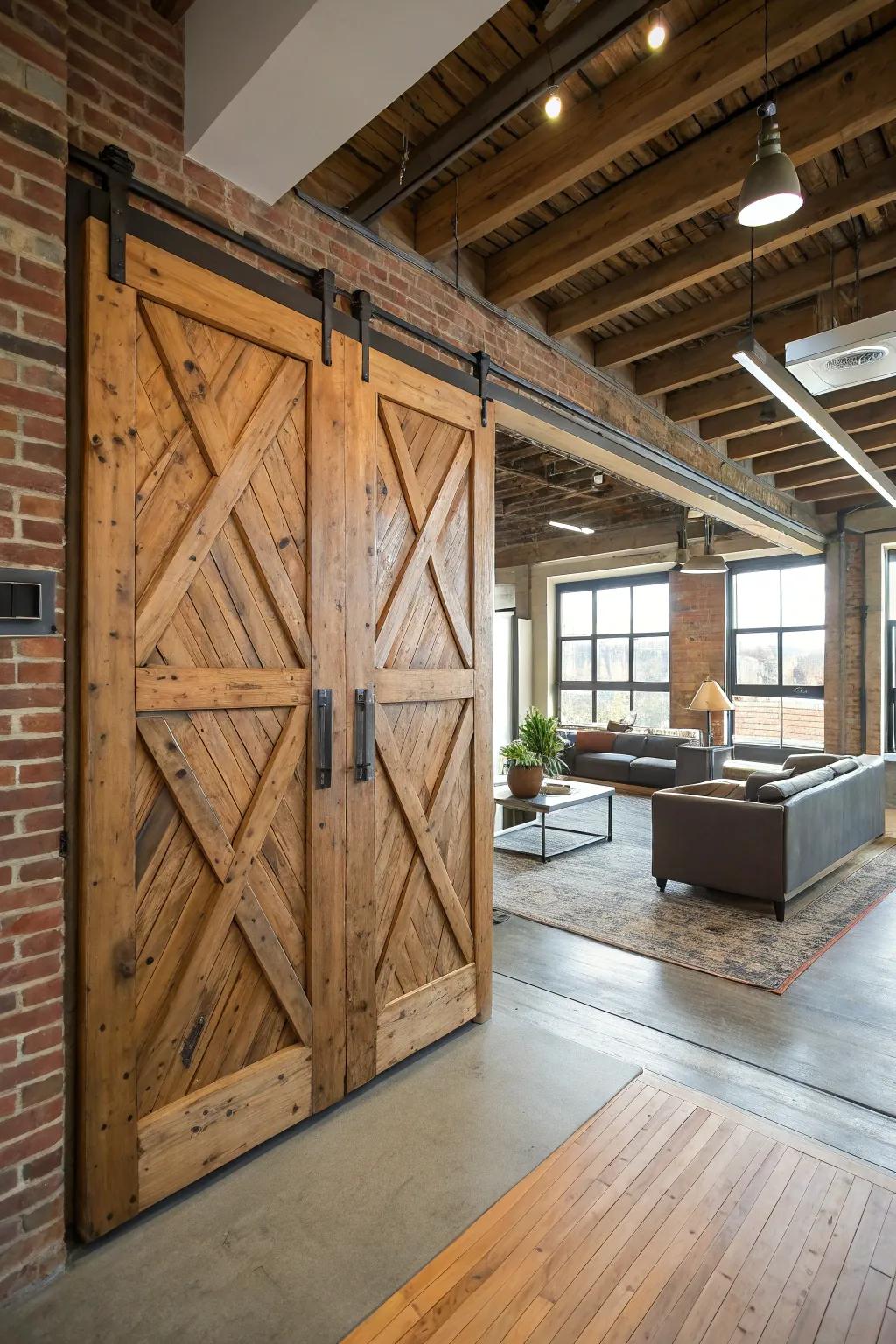 Reclaimed wood doors infuse your loft with history and warmth.