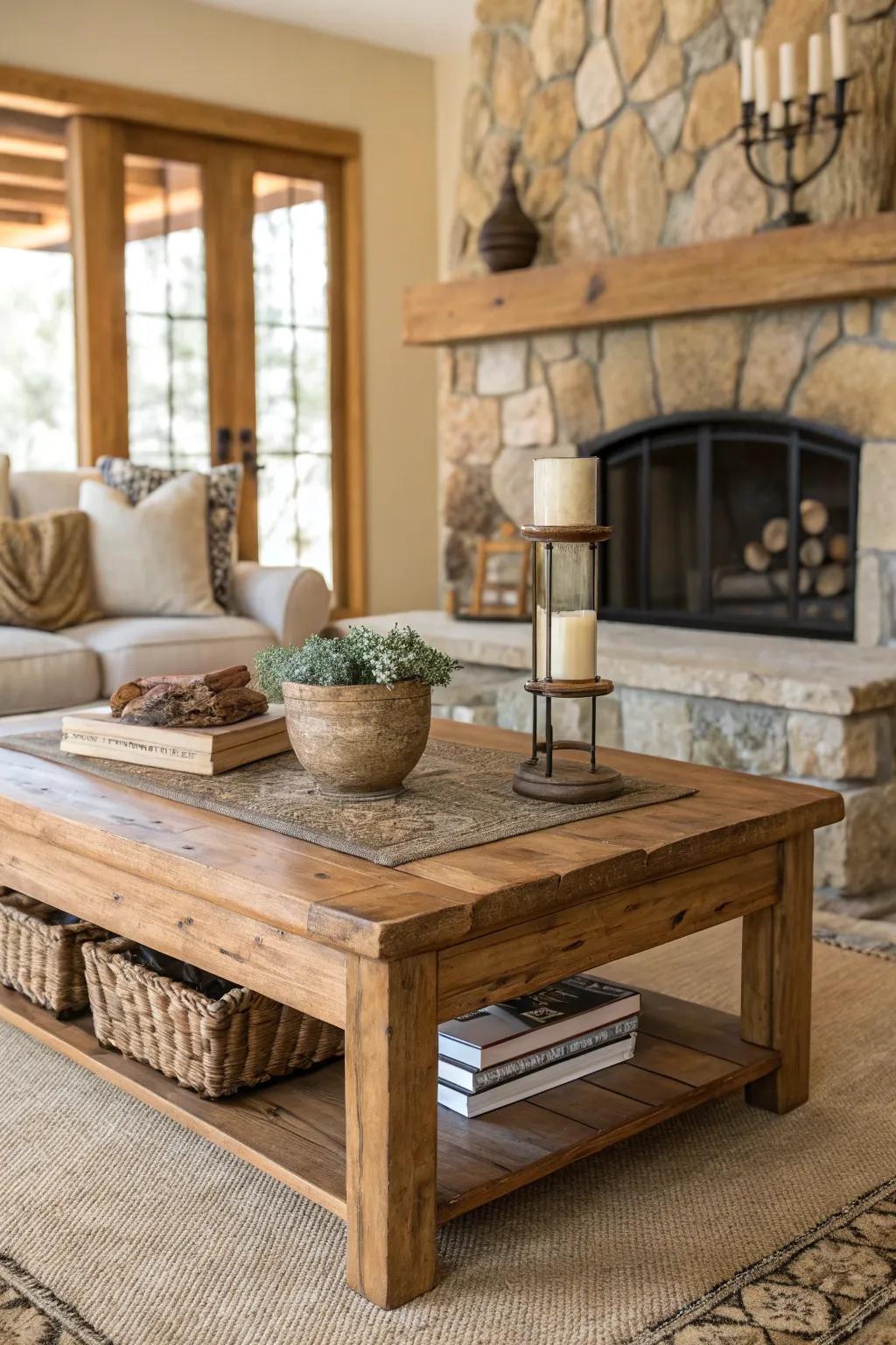 Natural textures bring warmth and character to this inviting living room.