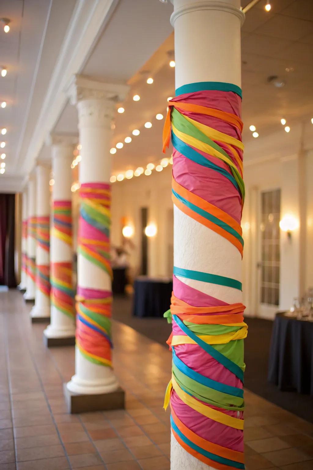 Transform columns with colorful streamers.