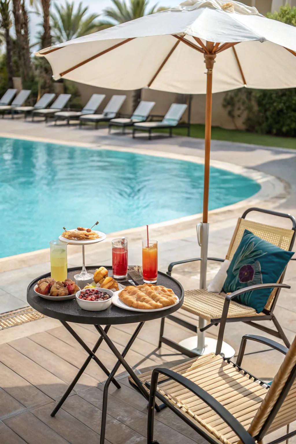 A refreshing poolside picnic with a touch of elegance.
