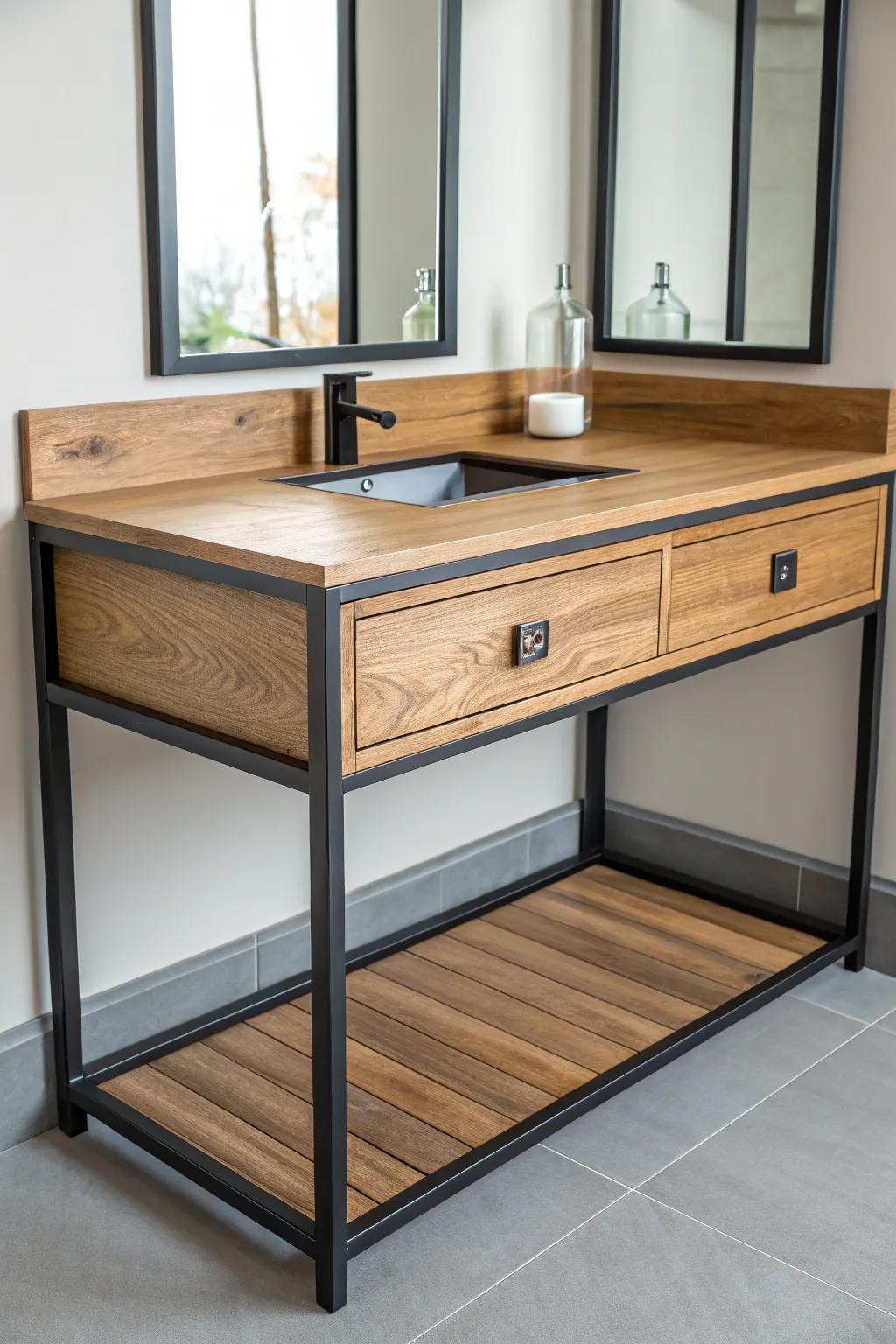Contrasting materials can add depth and interest to your vanity design.