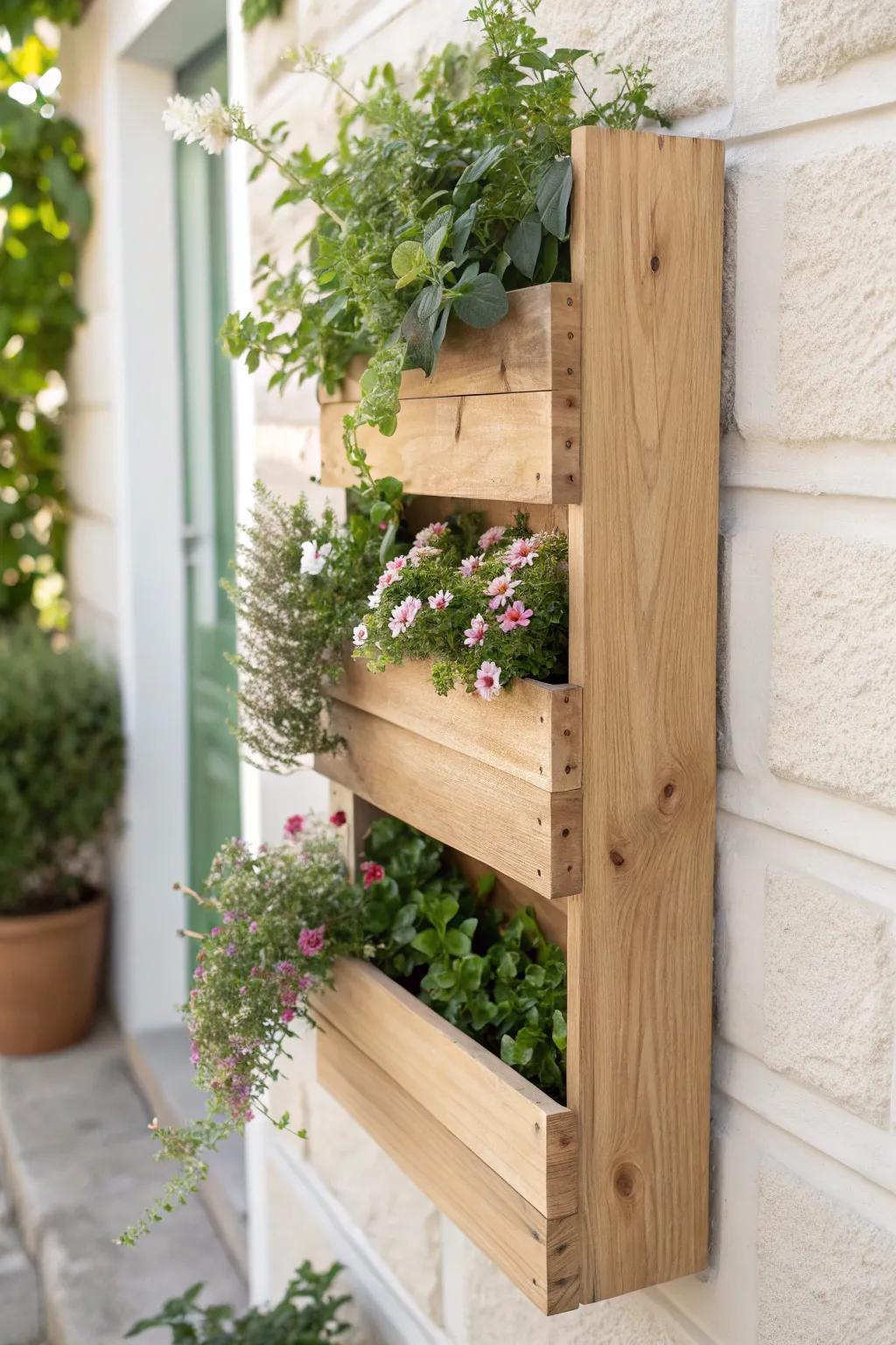 Transform your wall into a serene garden with elegant vertical planter boxes.