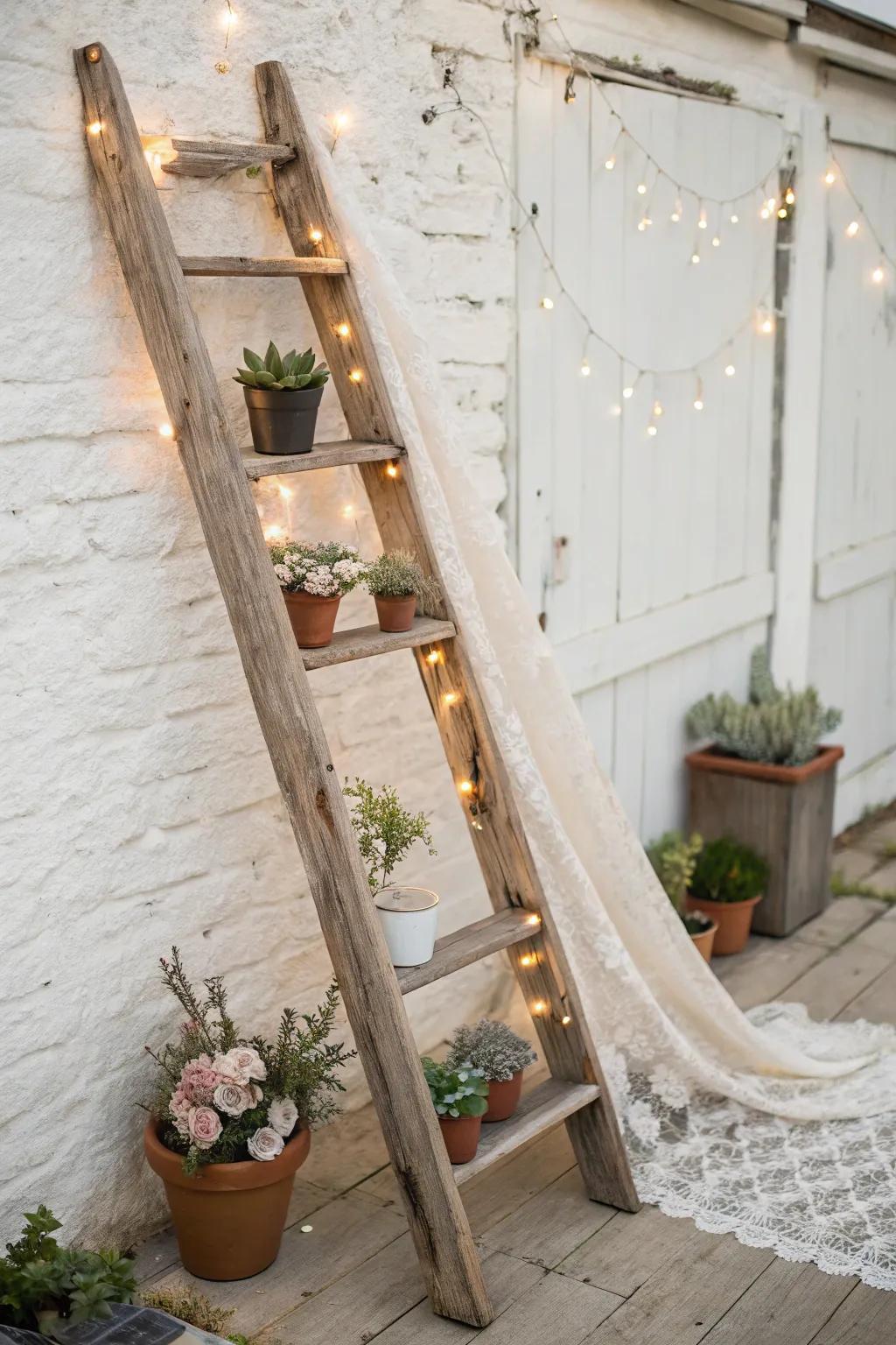 Elevate your wedding decor with rustic ladder charm - a perfect blend of simplicity and elegance.