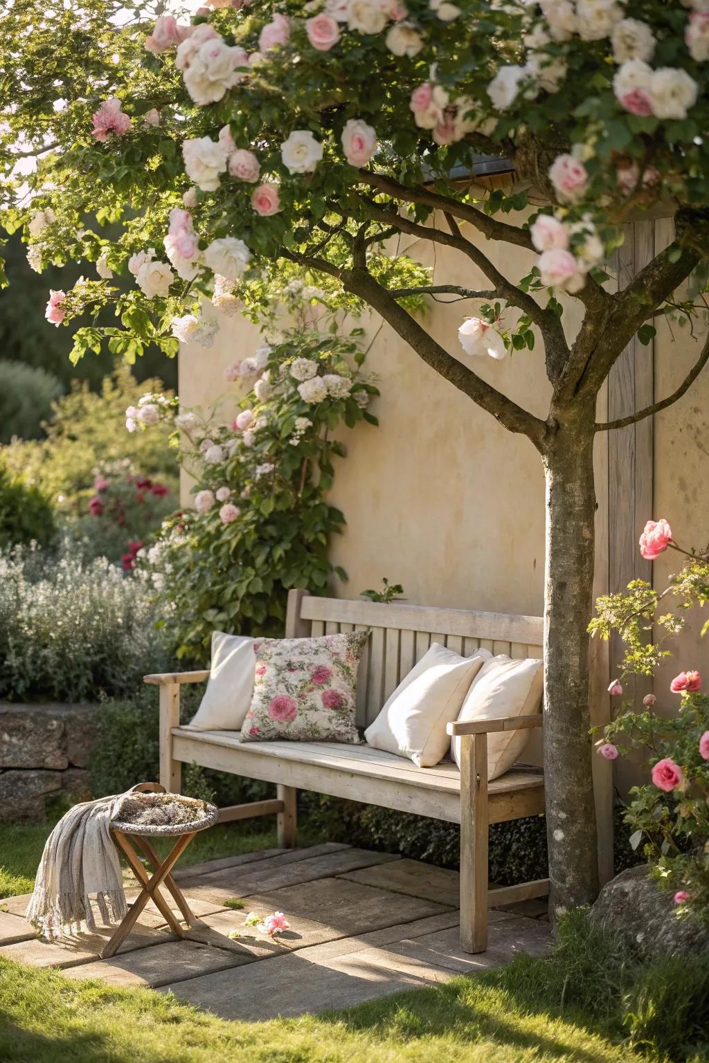 Find tranquility in your own rose-covered nook, where simplicity meets natural beauty.