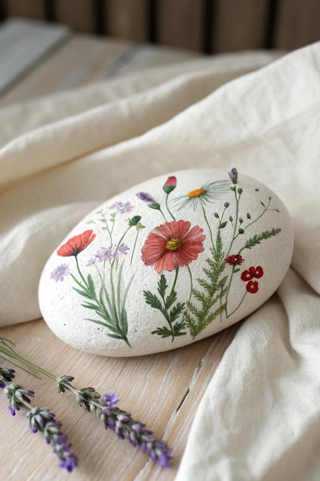 Embrace the Beauty of Nature with Delicate Wildflower Rock Art