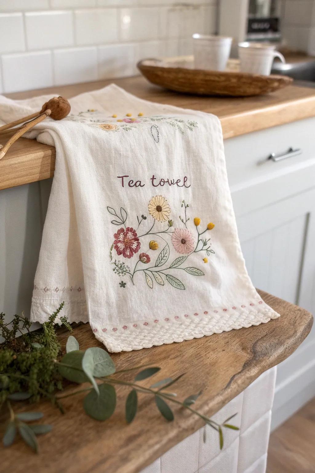 Elevate your kitchen style with personalized tea towels that blend simplicity and charm. A thoughtful DIY gift for your best friend!